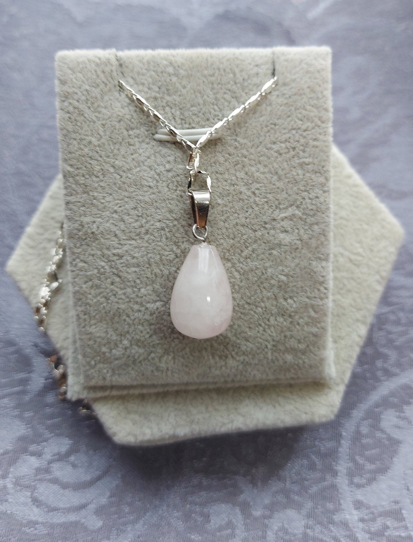 Rose Quartz Crystal Gemstone Pear  Heart Chakra Pendant for Love and Self-esteem