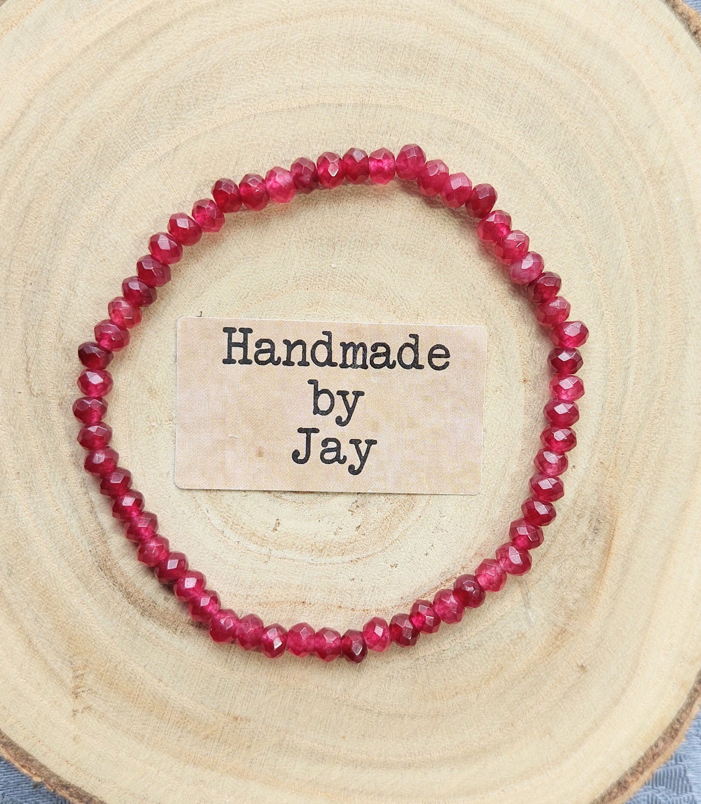 Dainty 4mm Ruby Crystal Gemstone Beaded Bracelet