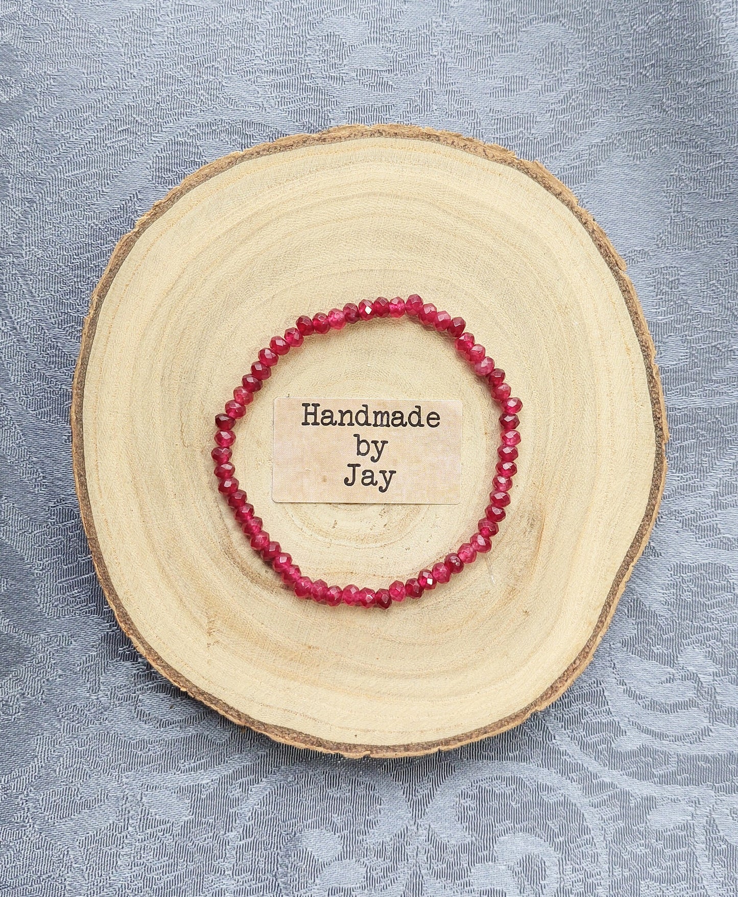 Dainty 4mm Ruby Crystal Gemstone Beaded Bracelet