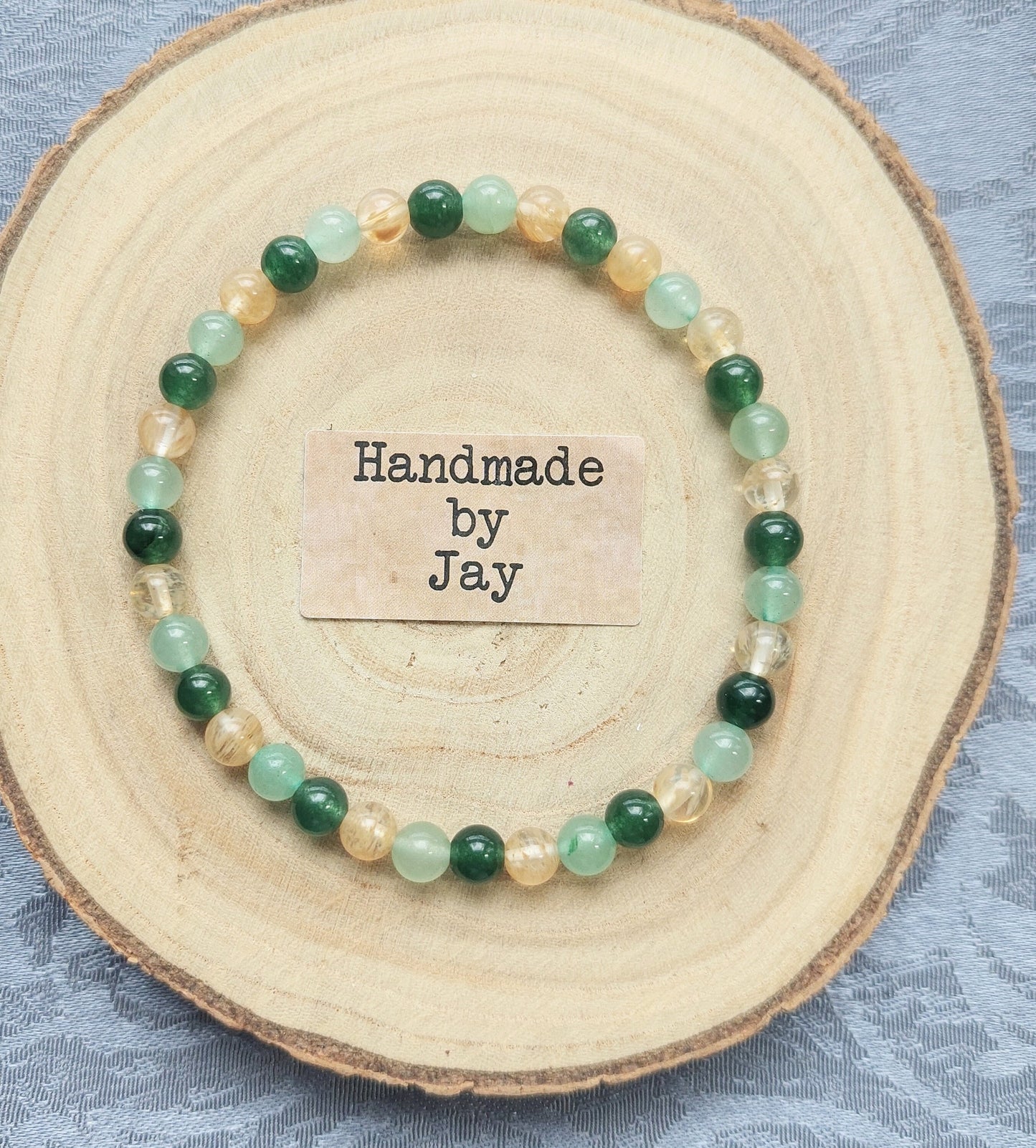 Good Luck, Prosperity, Abundance Citrine,  Jade & Green Aventurine Crystal Gemstone Beaded Bracelet