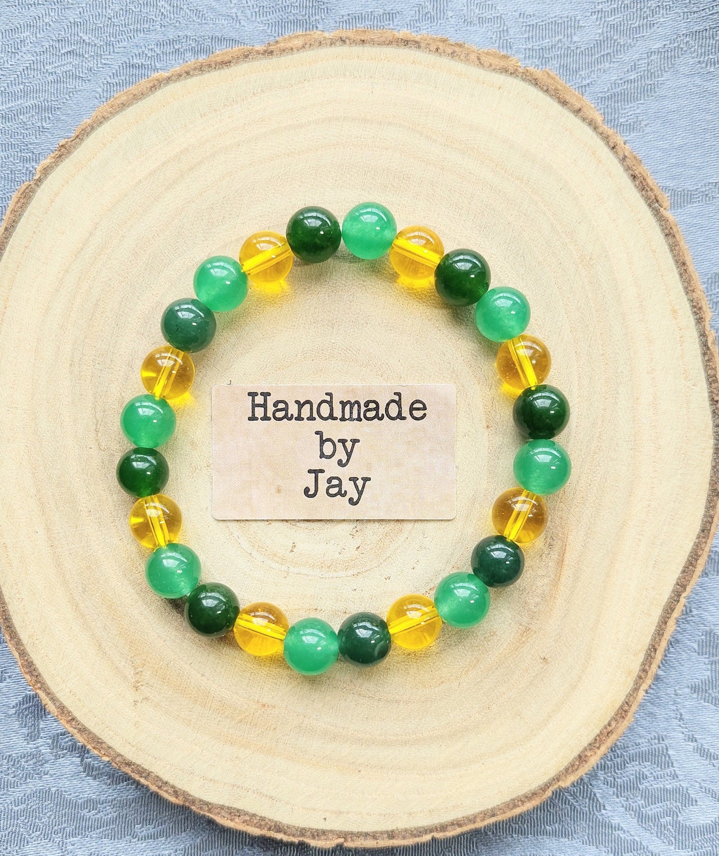Citrine, Green Aventurine & Jade Crystal Gemstone Beaded Bracelet