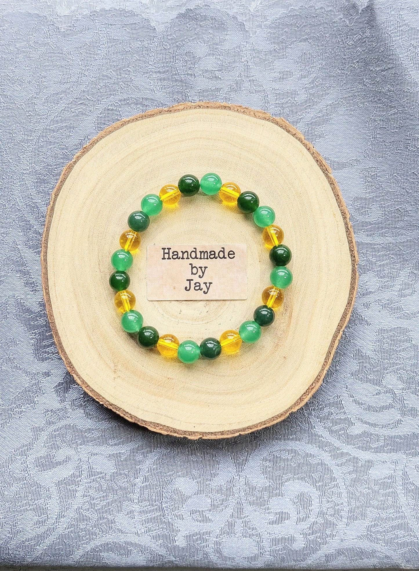 Citrine, Green Aventurine & Jade Crystal Gemstone Beaded Bracelet