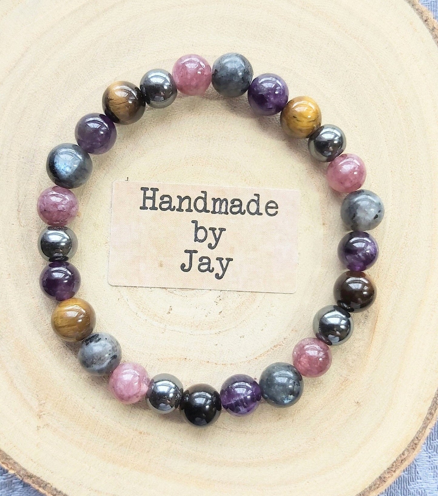 Lepidolite, Tigers Eye, Labradorite, Hematite Crystal Gemstone Beaded Bracelet