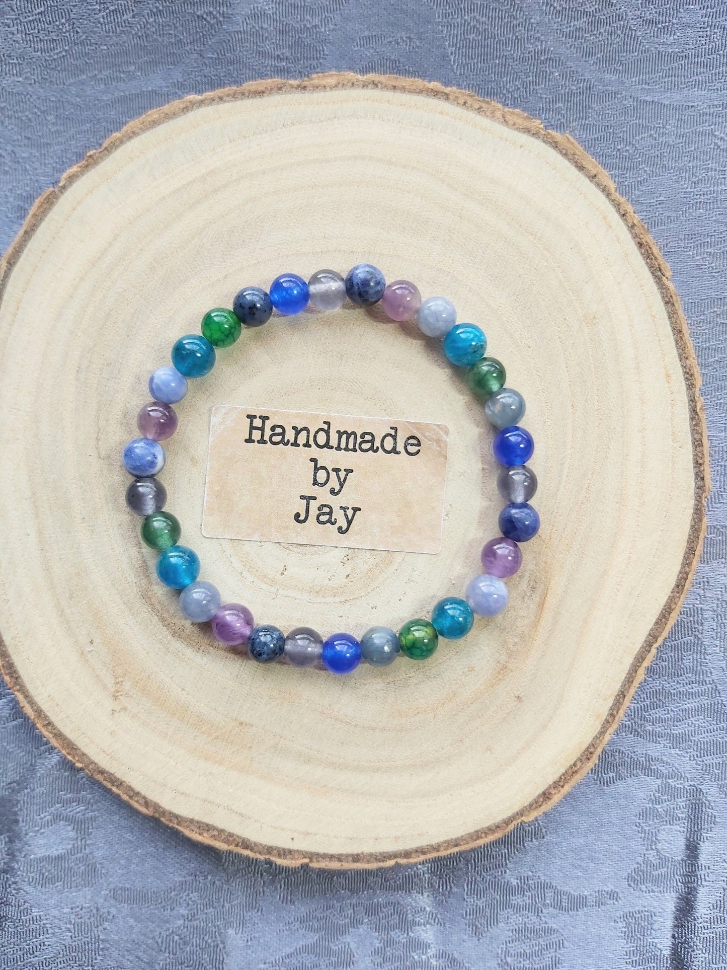 Apatite, Iolite and Lepidolite Crystal Gemstone Beaded Bracelet .  Metabolism, Migraines & Weight Loss Support