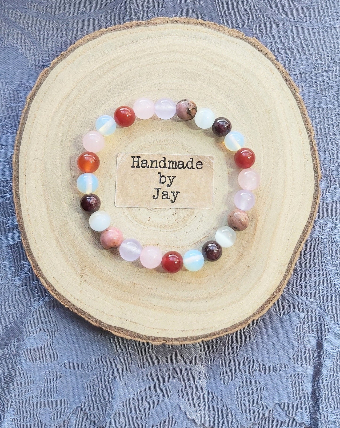 Moonstone, Jade, Rose Quartz, Rhodonite Crystal Gemstone Beaded Bracelet