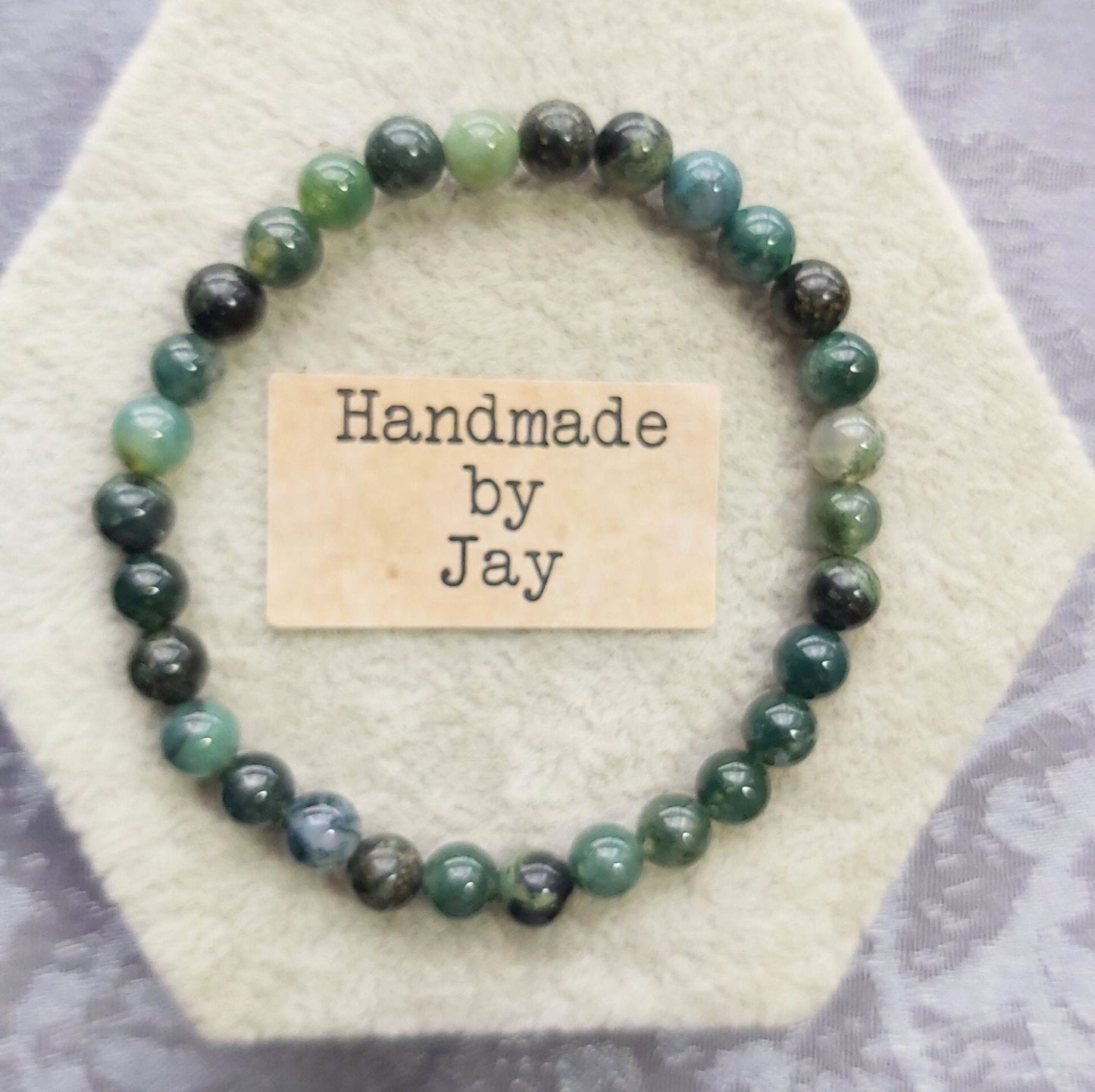 Handmade Moss Green Agate Crystal Gemstone Beaded Bracelet