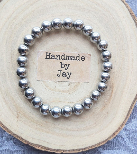 8mm Silver Magnetic Hematite Crystal Gemstone Beaded Root Chakra Bracelet
