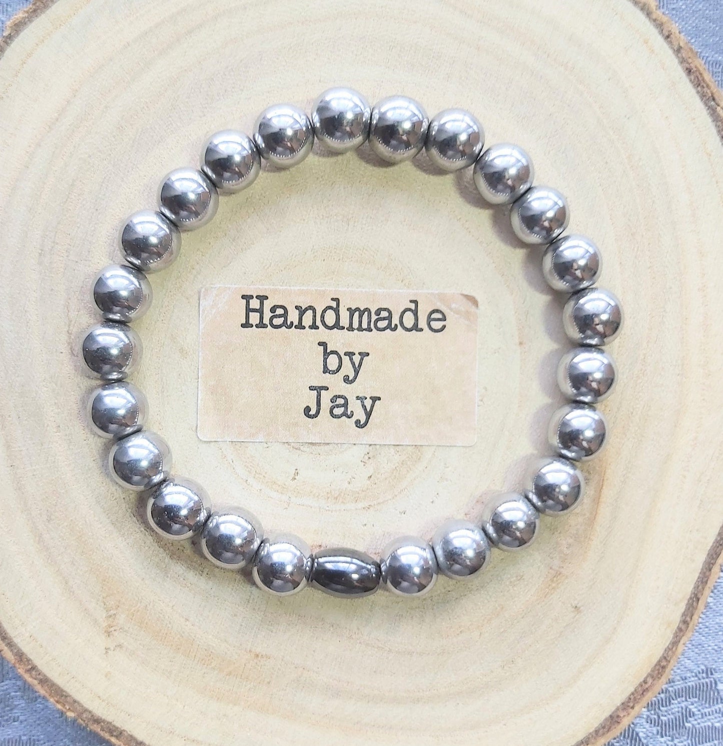 8mm Silver Hematite & Lodestone Crystal Gemstone Beaded  Chakra Bracelet