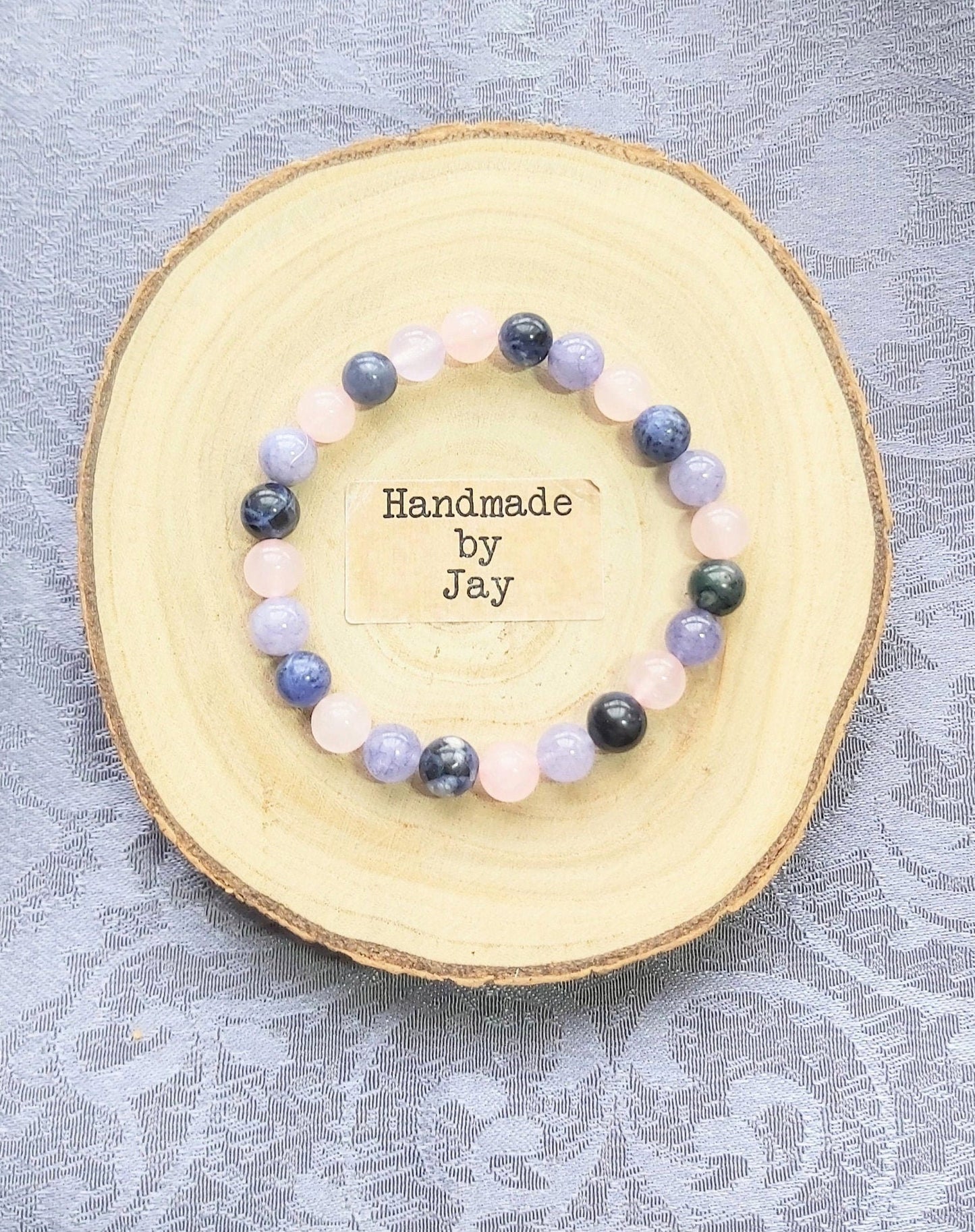 Angelite, Sodalite, Rose Quartz Crystal Gemstone Beaded Bracelet