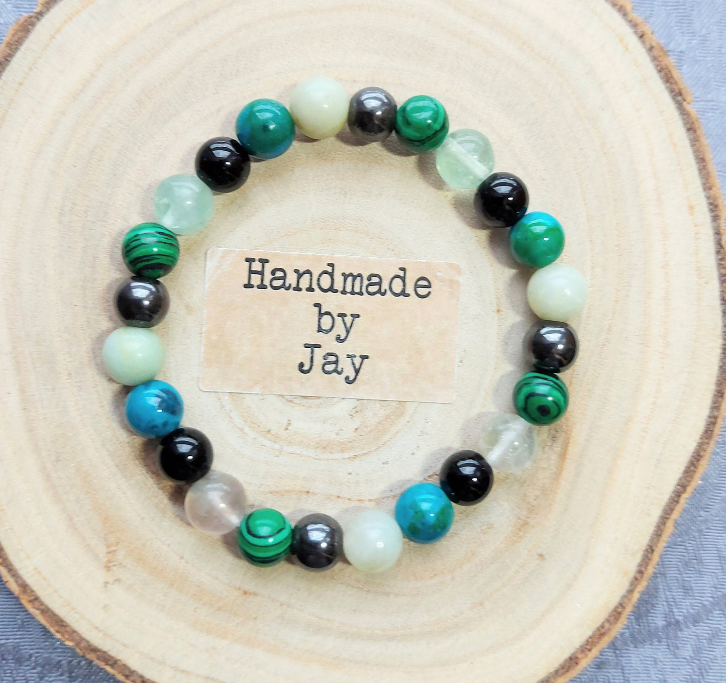 8mm Lapis Lazuli, Chrysocolla, Green Alachite and Lodestone Crystal Gemstone Beaded Bracelet