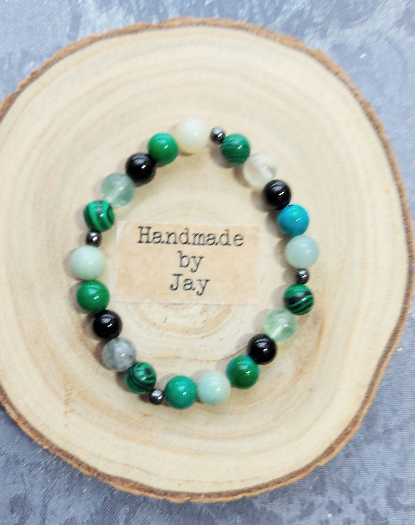 8mm Lapis Lazuli, Chrysocolla, Green Alachite and Lodestone Crystal Gemstone Beaded Bracelet