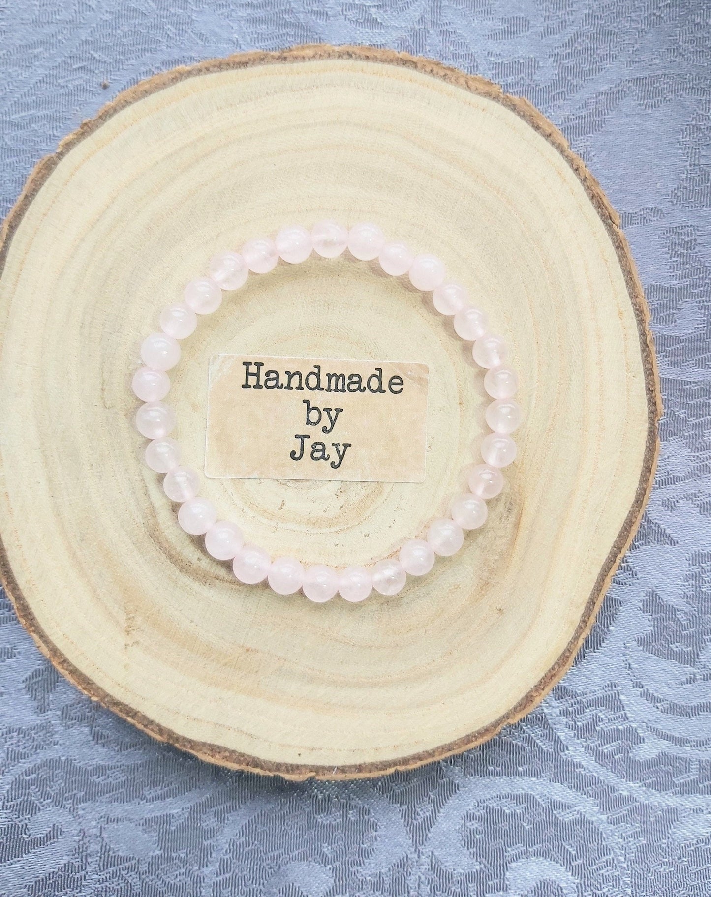 6mm Rose Quartz Crystal Beaded Bracelet for Calming, Crown and Heart Chakras