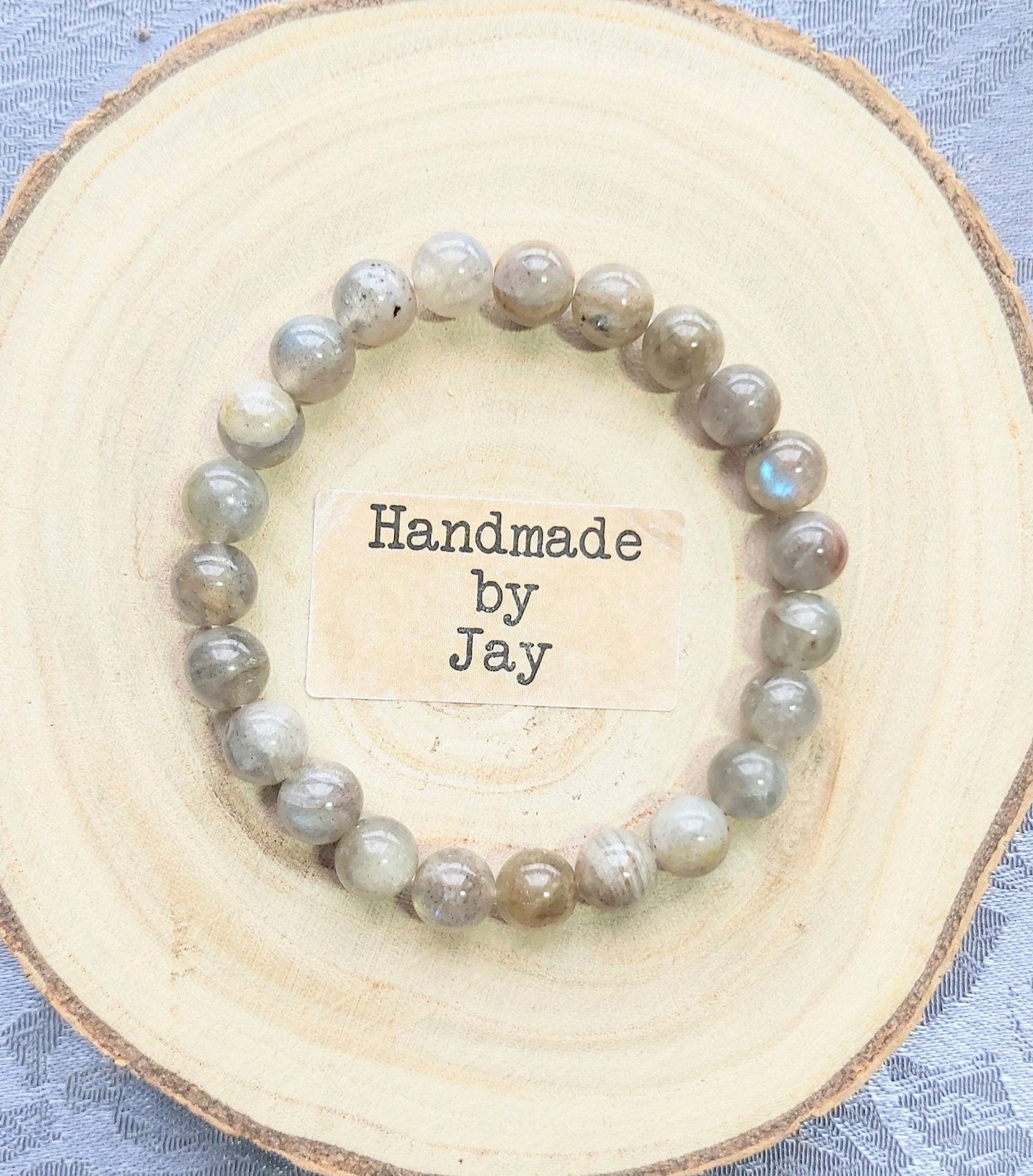 AAA Quality 8mm Grey Blue Flash Labradorite Crystal Beaded Chakra Bracelet