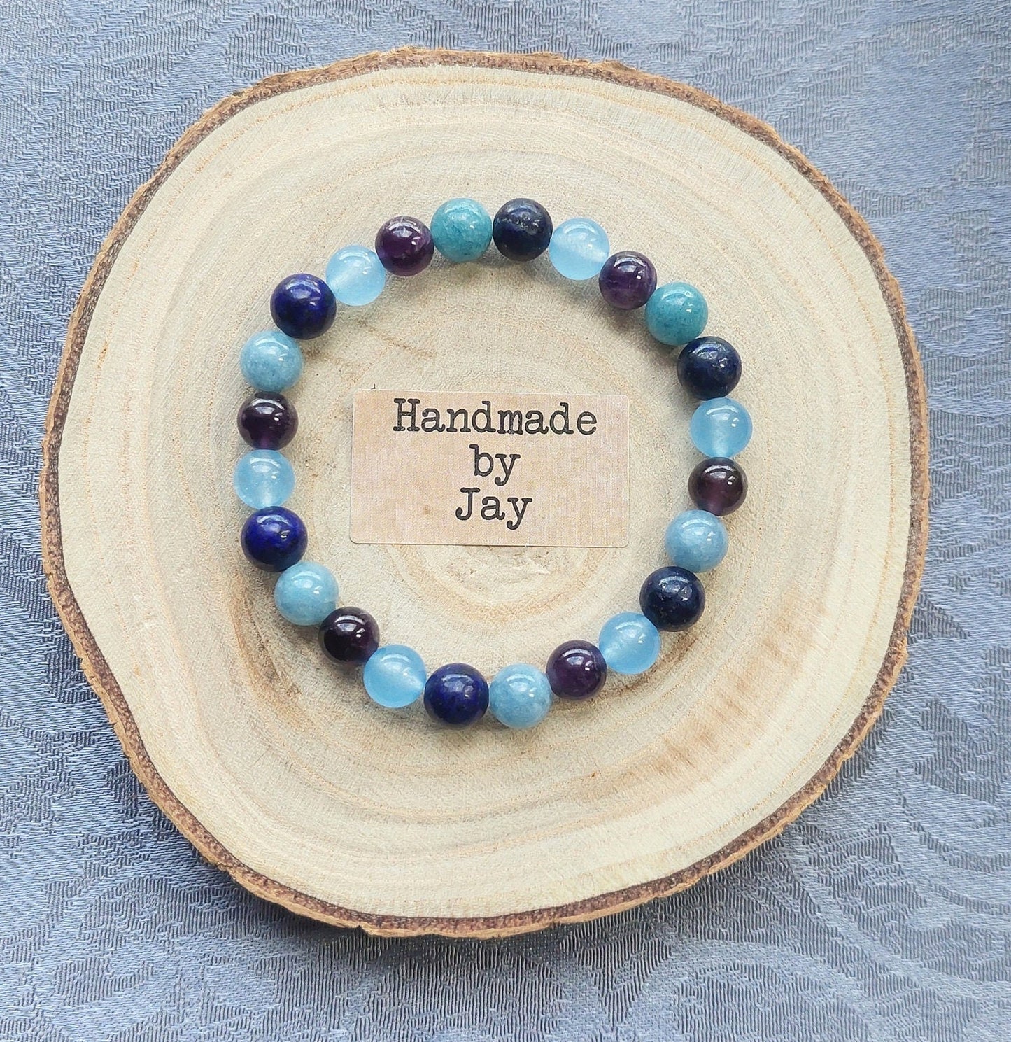Handmade Lapis Lazuli Amethyst Aquamarine Bracelet: Reiki Healing
