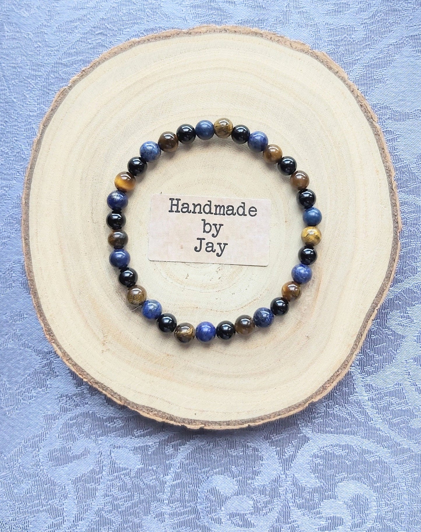 Lapis Lazuli, Tigers Eye & Black Obsidian Crystal Gemstone Beaded Chakra Bracelet