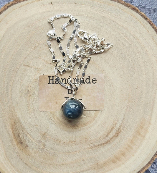 12mm Rare Kyanite Crystal for Anxiety, Migraines & Fatigue Gemstone Pendant on Silver Chain