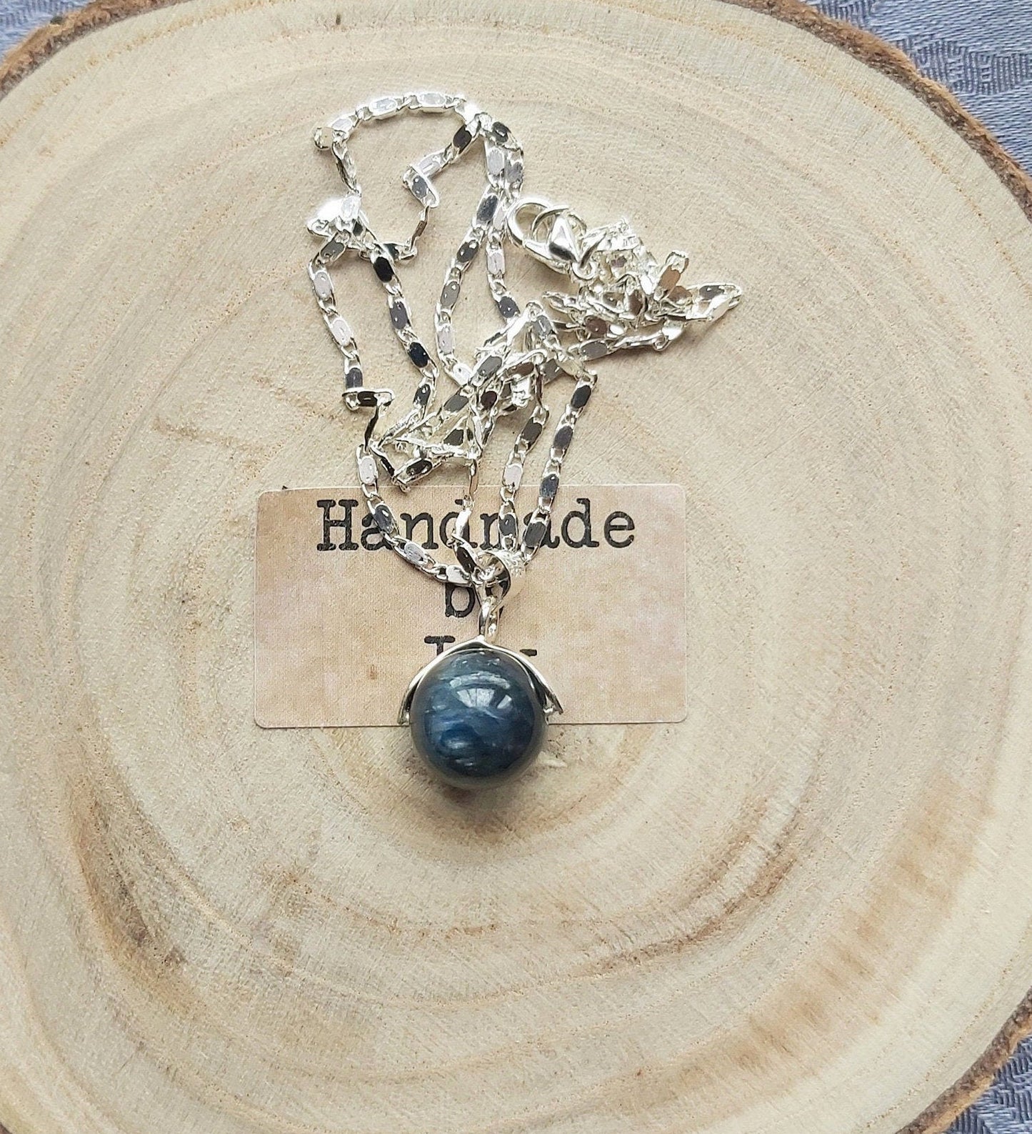 12mm Rare Kyanite Crystal for Anxiety & Fatigue Gemstone Pendant on Silver Chain