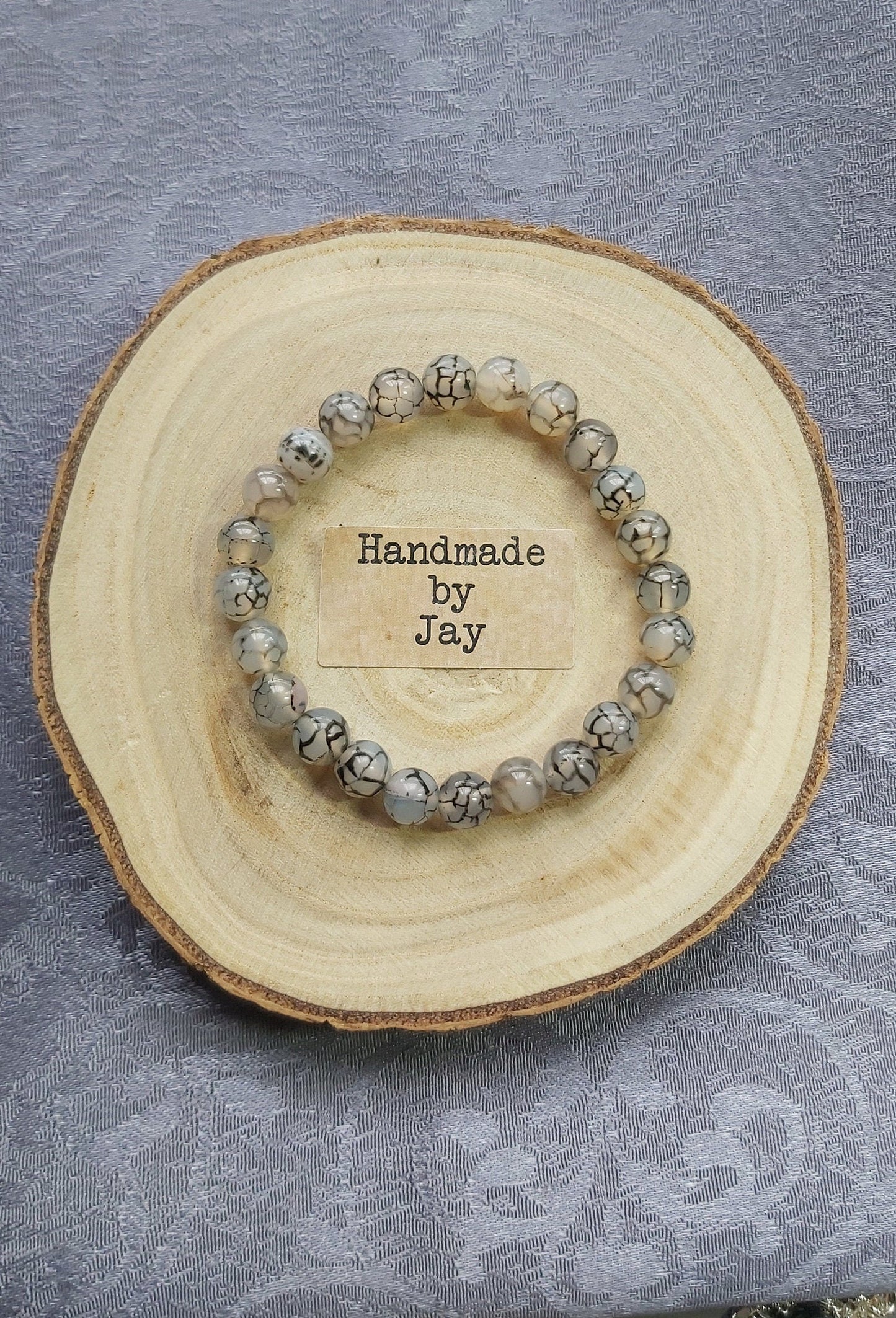 8mm Dragons Vein Agate Crystal for Grounding, Ying-Yang, Stomach and Self-confidence Beaded Gemstone Bracelet