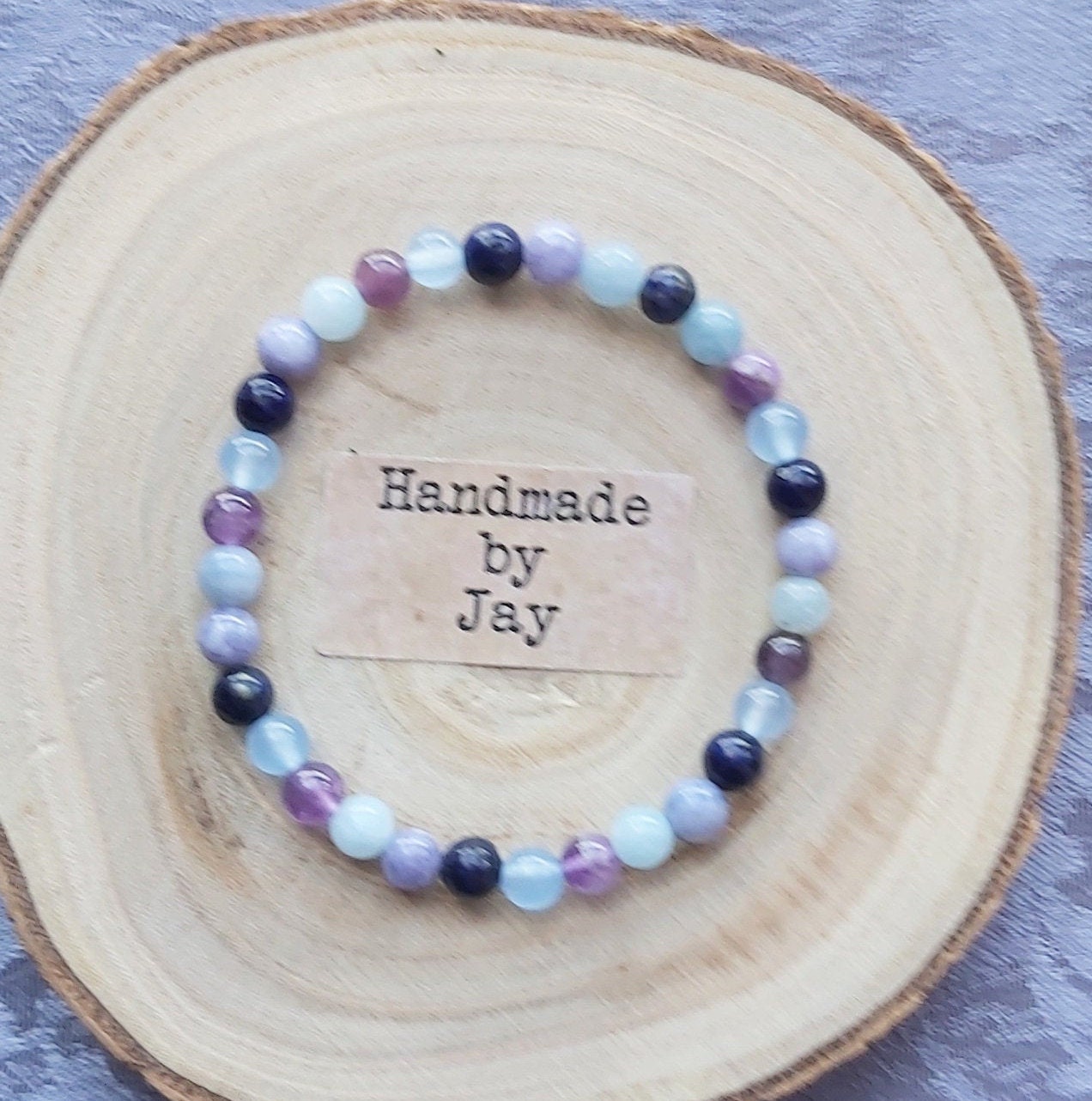 Lapis Lazuli, Amethyst and Aquamarine Crystal Gemstone Beaded Bracelet