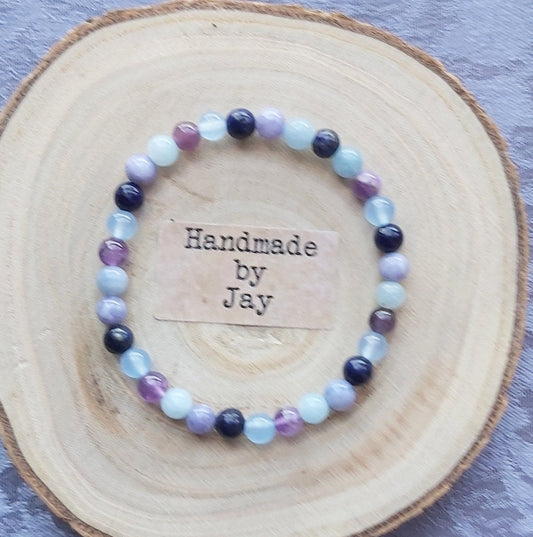 6mm Lapis Lazuli, Amethyst,  Aquamarine Crystal Gemstone Beaded Bracelet Reiki Throat Chakra