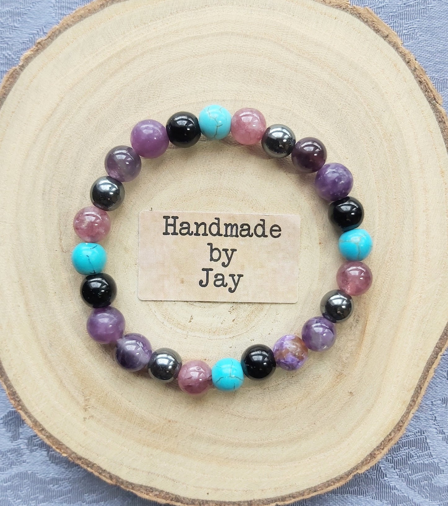 8mm Lepidolite, Labradorite, Howlite, Chariote, Hematite and Black Tourmaline Crystal Gemstone Beaded Chakra Bracelet ADD/ADHD