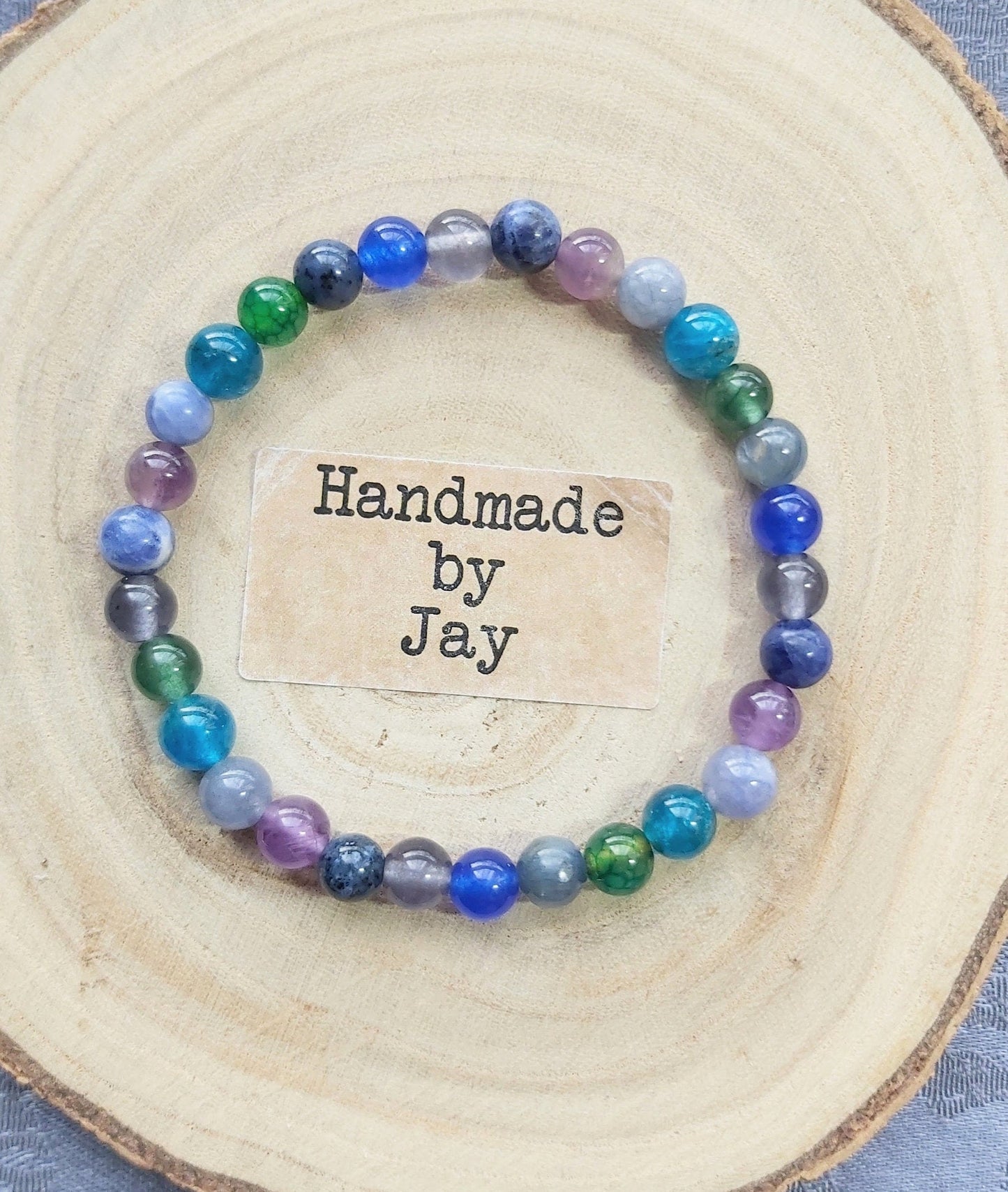 Apatite, Iolite and Lepidolite Crystal Gemstone Beaded Bracelet .  Metabolism, Migraines & Weight Loss Support