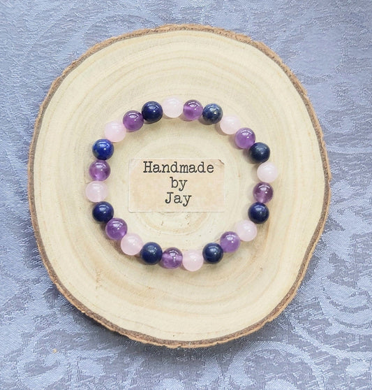 Amethyst, Rose Quartz & Lapis Lazuli Crystal Bracelet