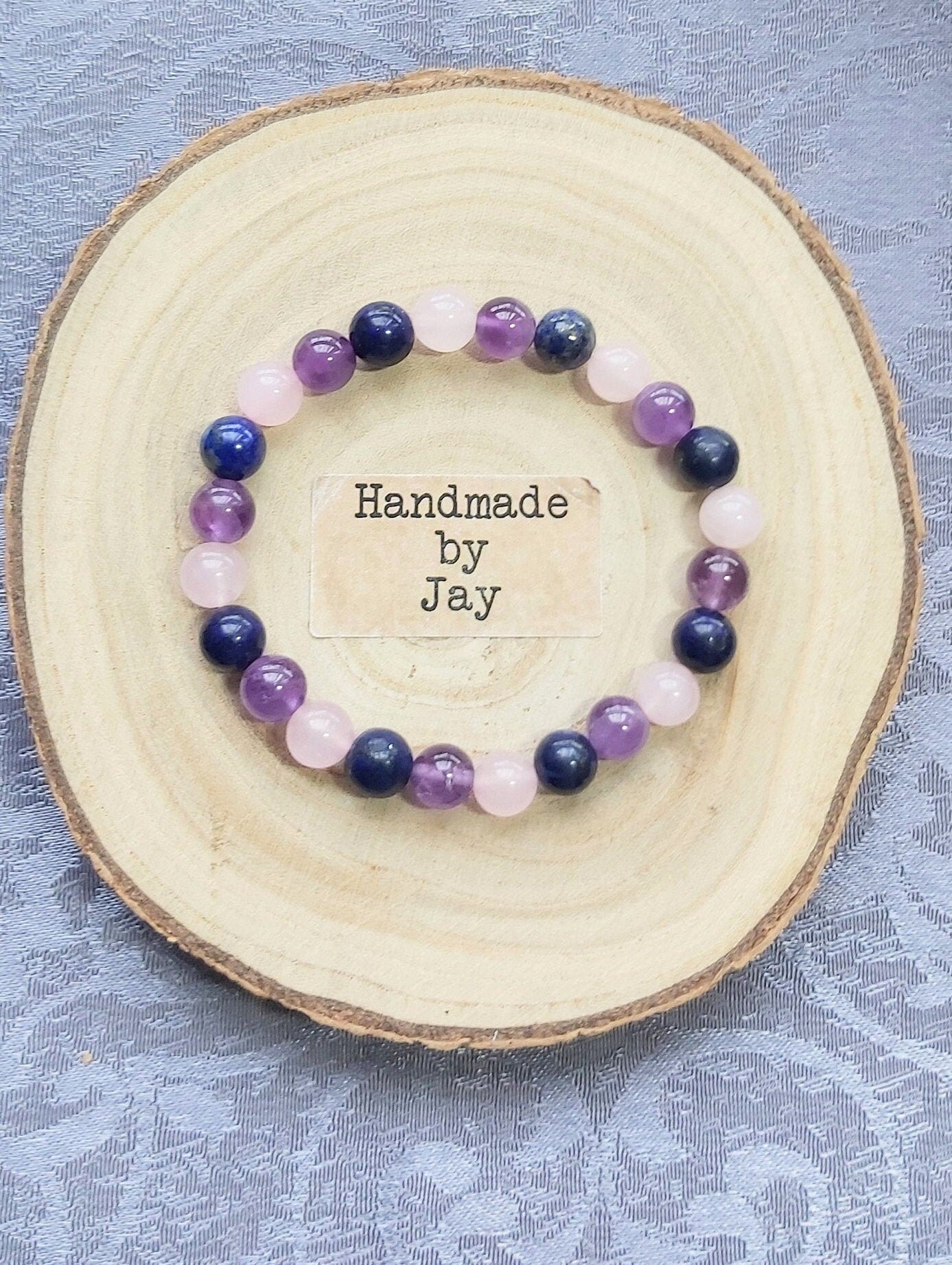 Amethyst, Rose Quartz & Lapis Lazuli Crystal Healing Gemstone Beaded Bracelet