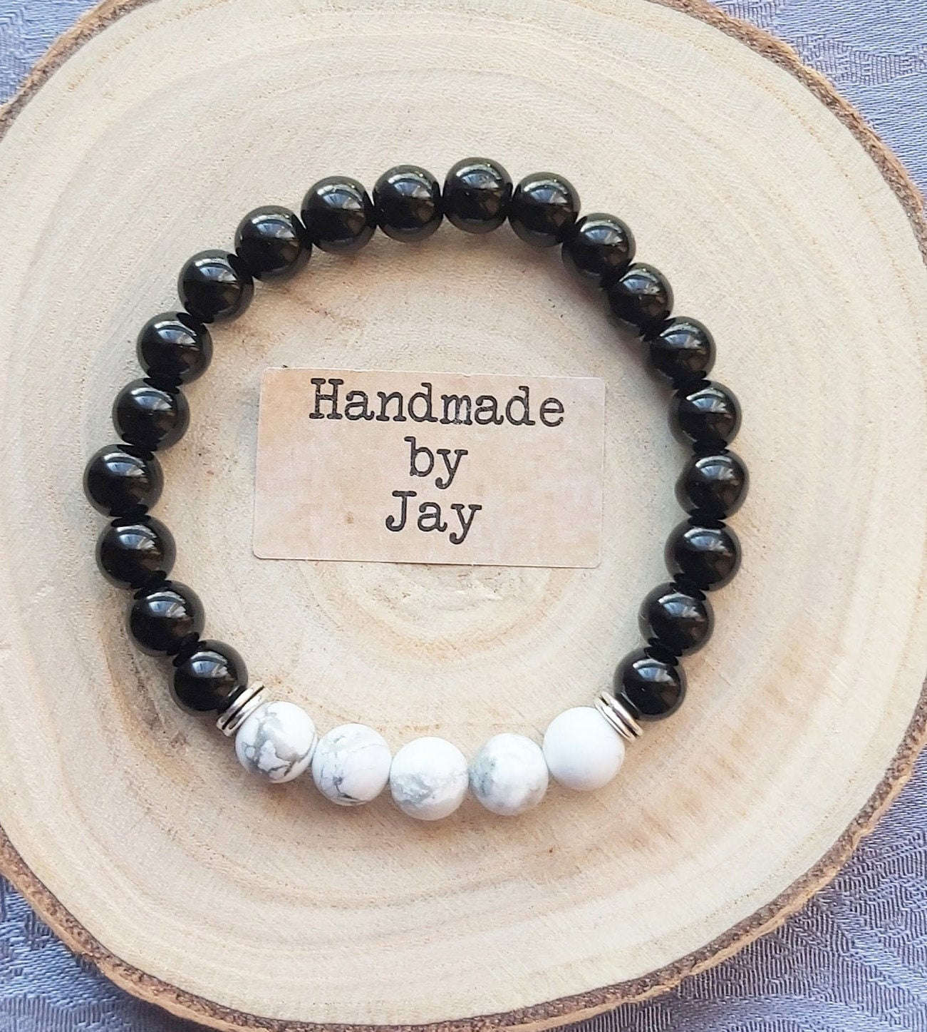 8mm Black Tourmaline and Howlite for ADHD, Anxiety & Protection Crystal Beaded Chakra Bracelet