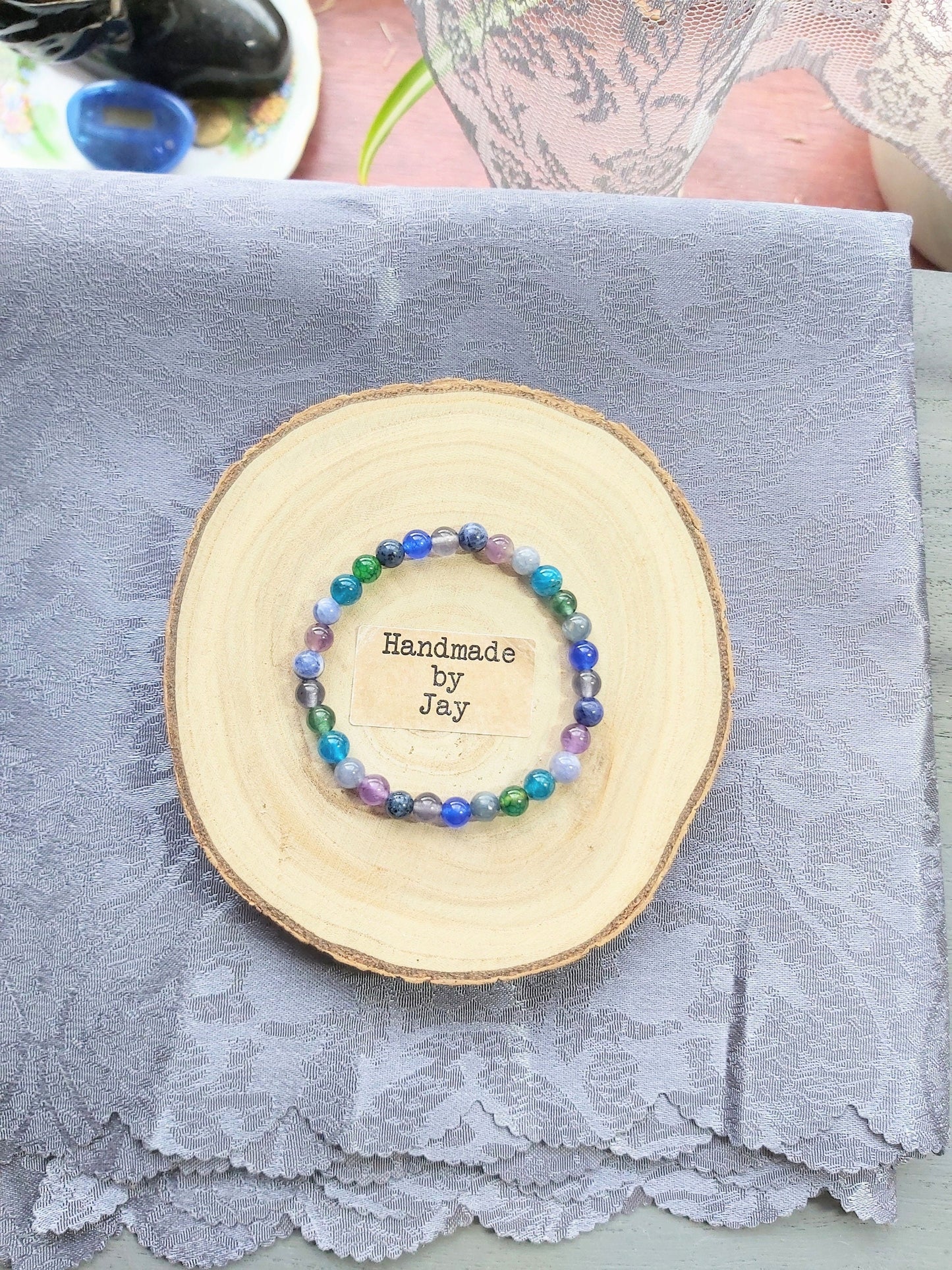Apatite, Iolite and Lepidolite Crystal Gemstone Beaded Bracelet