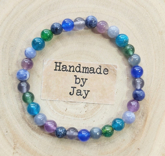 Apatite, Iolite and Lepidolite Crystal Gemstone Beaded Bracelet