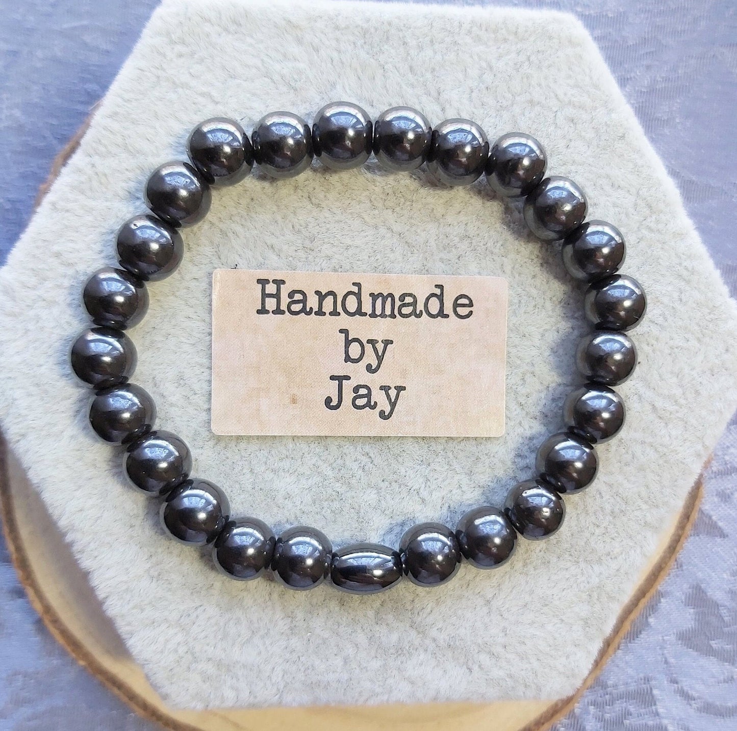 8mm Natural Magnetic Hematite Lodestone Crystal Beaded Bracelet for Pain Relief, Deflect Negativity, Grounding and Protection