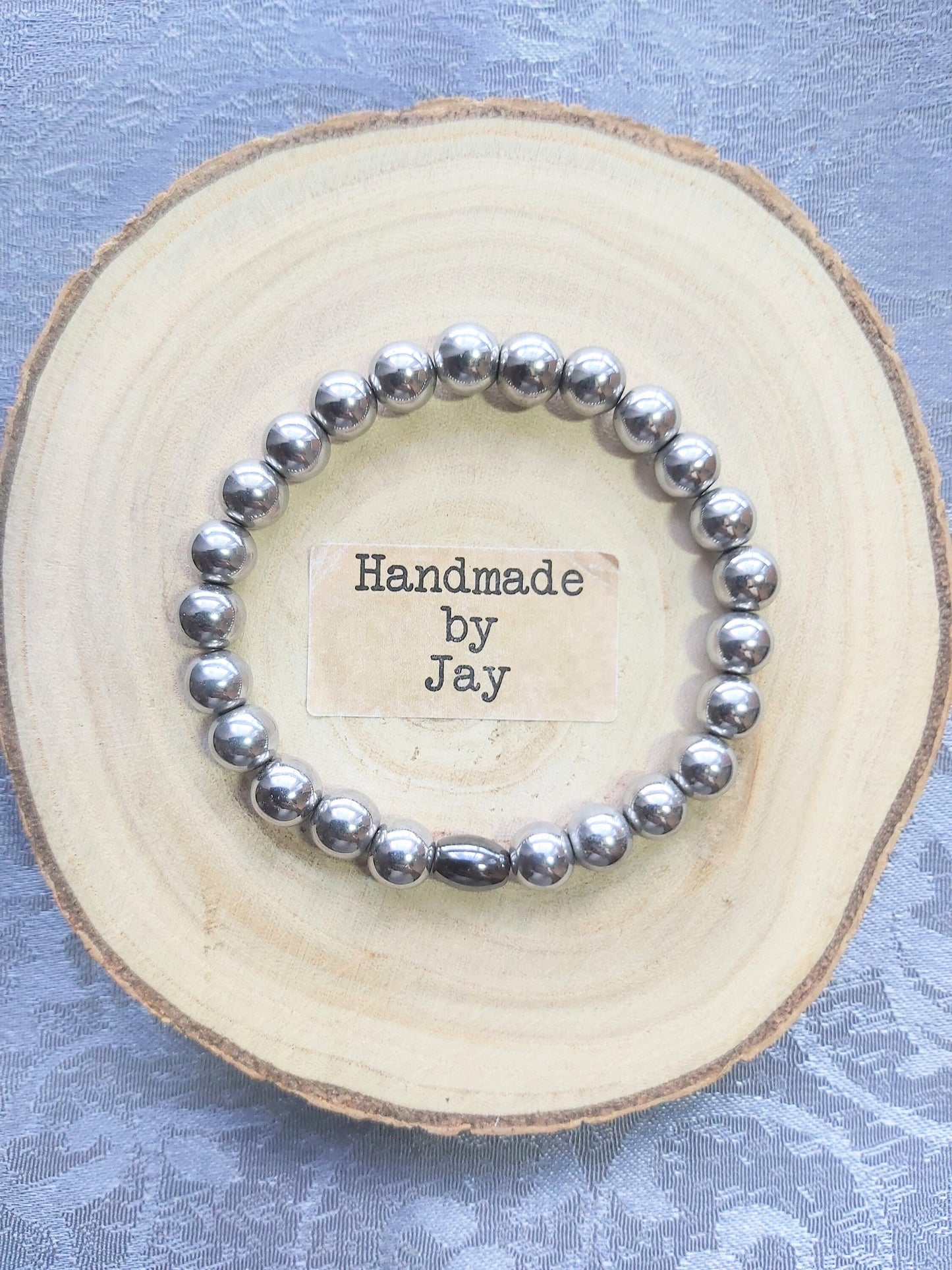 8mm Silver Hematite & Lodestone Crystal Gemstone Beaded Bracelet