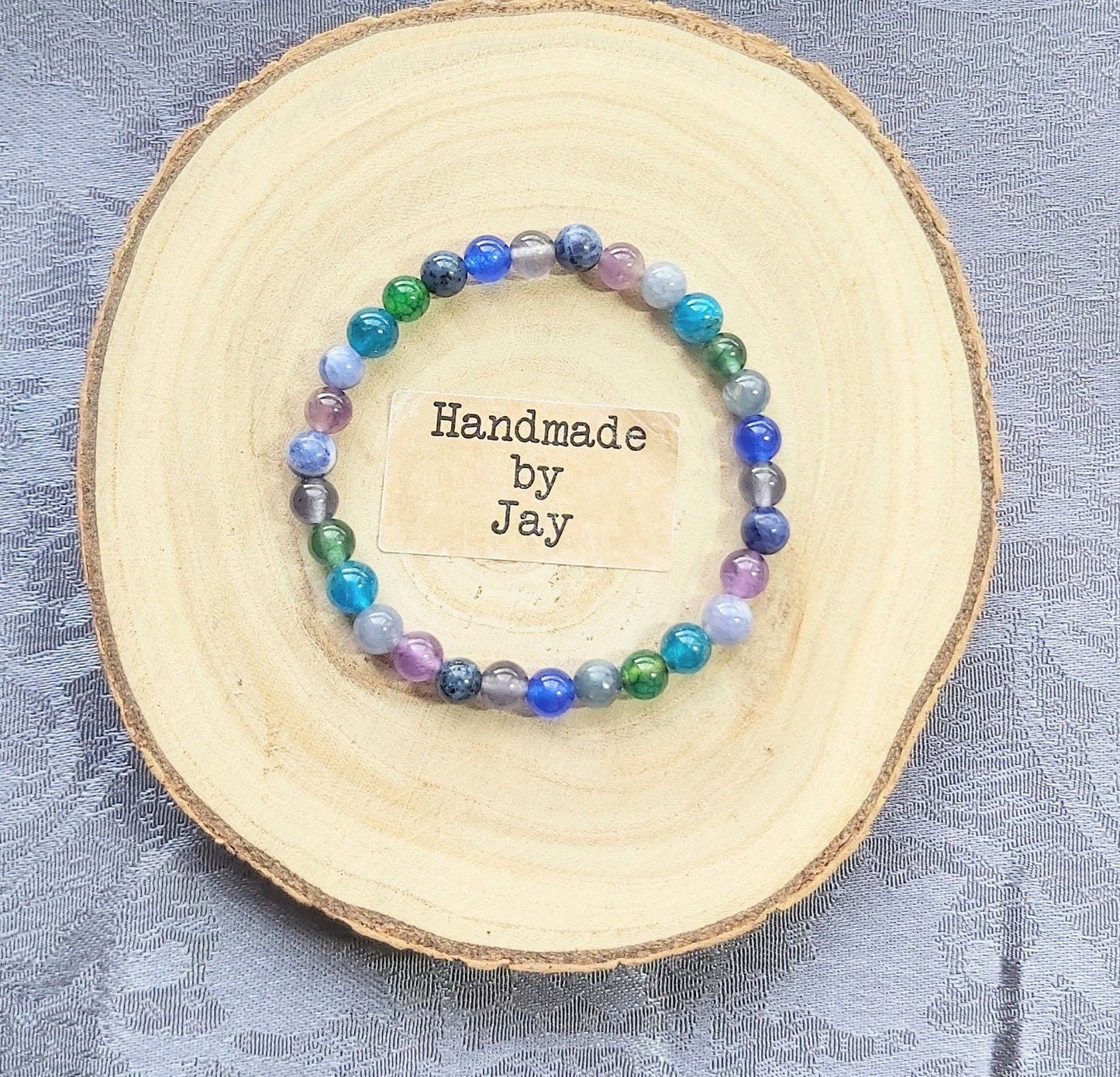 Apatite, Iolite and Lepidolite Crystal Gemstone Beaded Bracelet