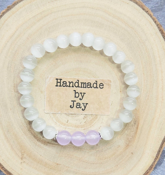 Selenite & Lilac Jade Crystal Gemstone Bracelet