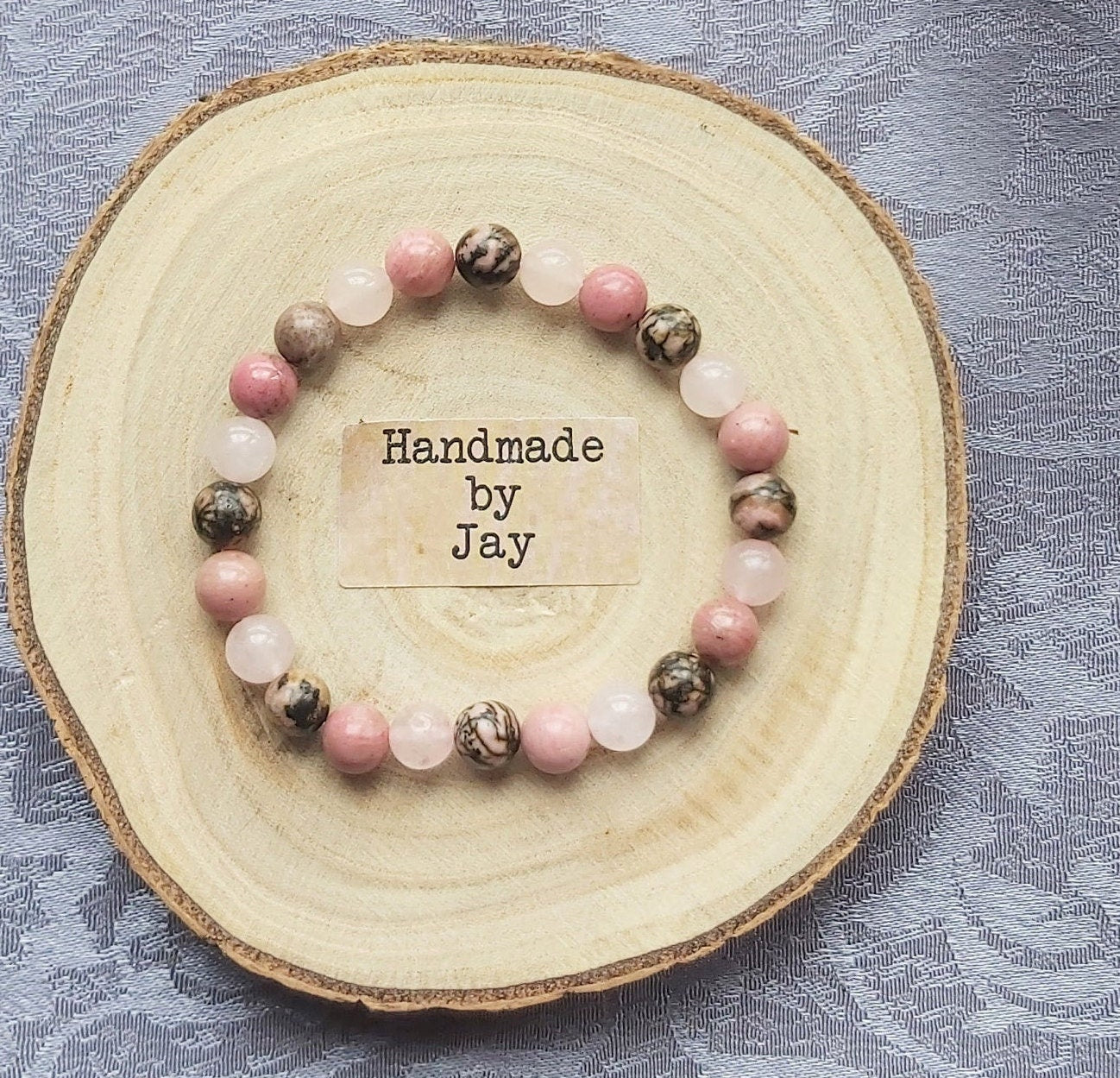 8mm Heart Chakra Rose Quartz, Rhodochrosite and Rhodonite Crystal Gemstone Beaded Bracelet
