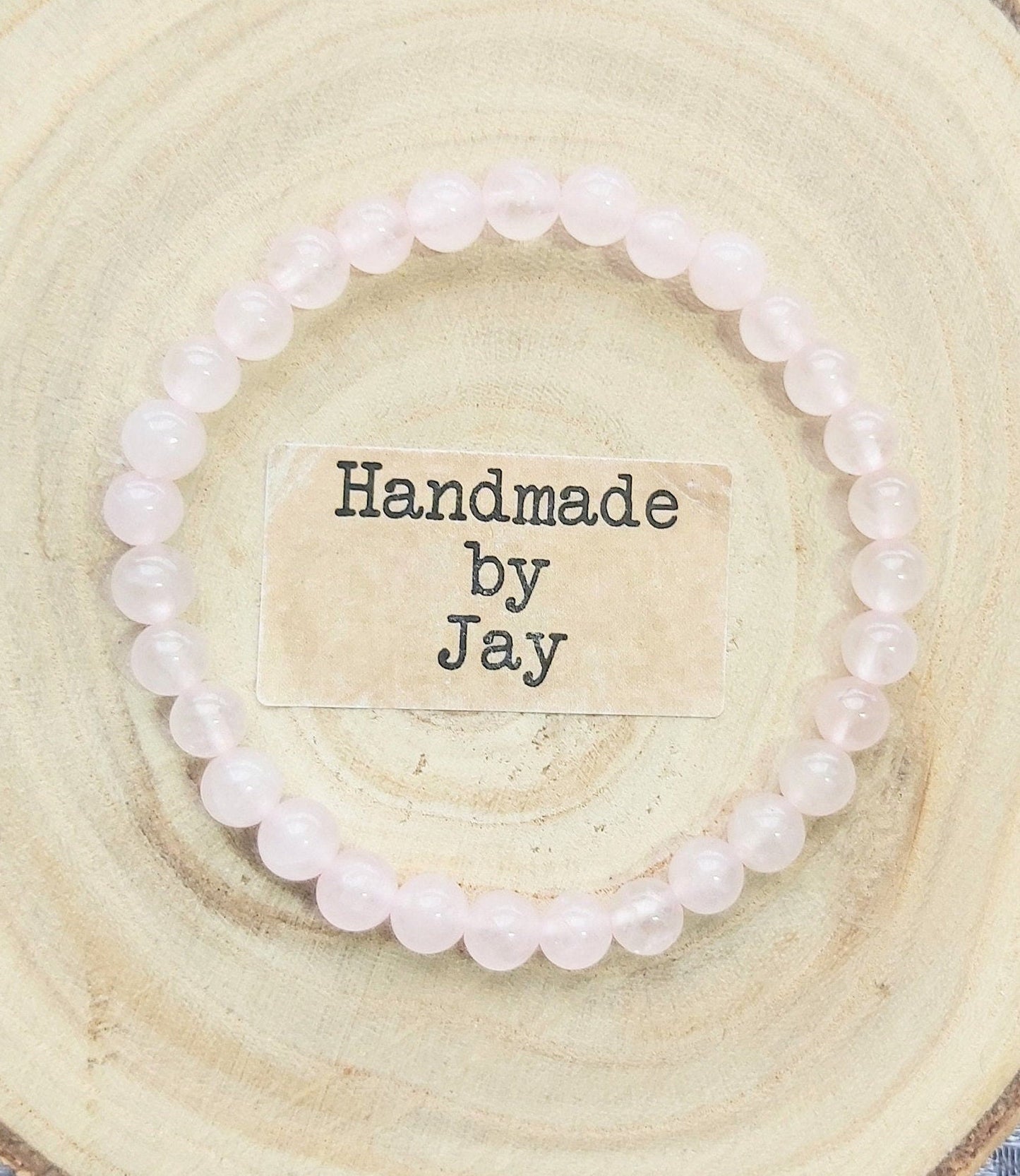 6mm Rose Quartz Crystal Beaded Bracelet for Calming, Crown and Heart Chakras