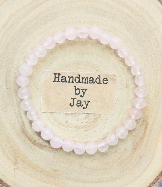 6mm Rose Quartz Crystal Beaded Bracelet for Calming, Crown and Heart Chakras
