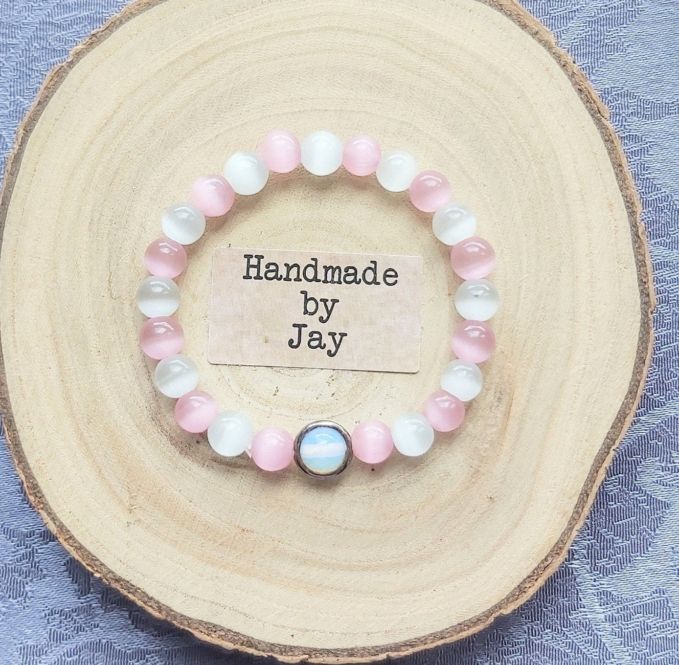 Rose Quartz, Moonstone & Selenite Bracelet: 925 Sterling Silver, Crystal Healing