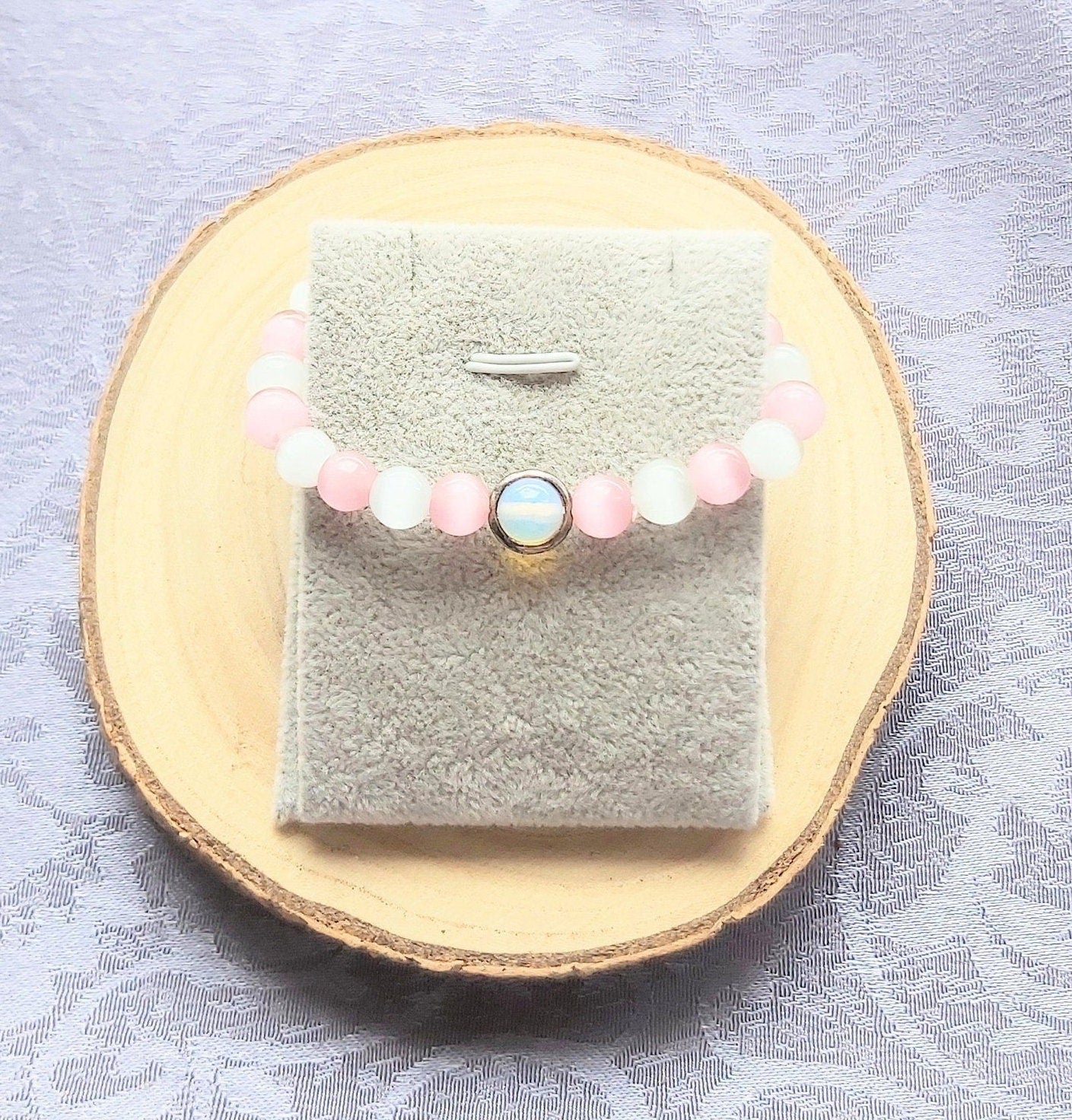 Rose Quartz, Moonstone & Selenite Bracelet: 925 Sterling Silver, Crystal Healing