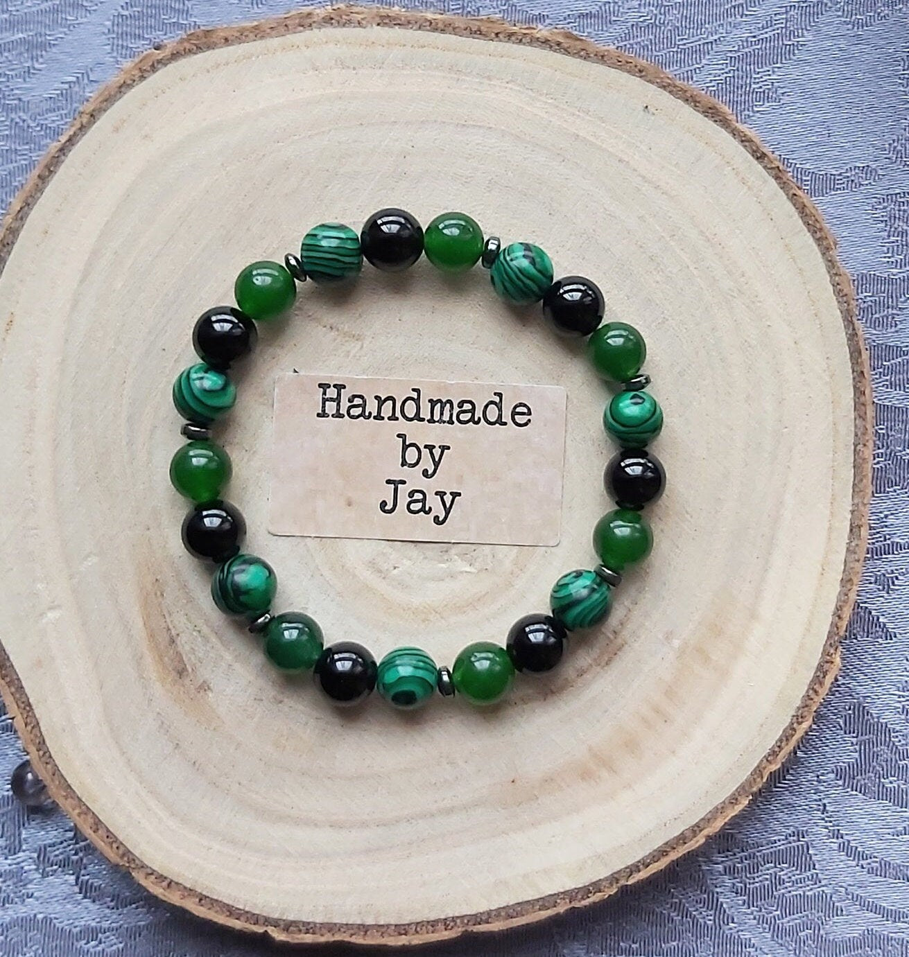 Malachite, Jade & Black Onyx Crystal Beaded Gemstone Bracelet