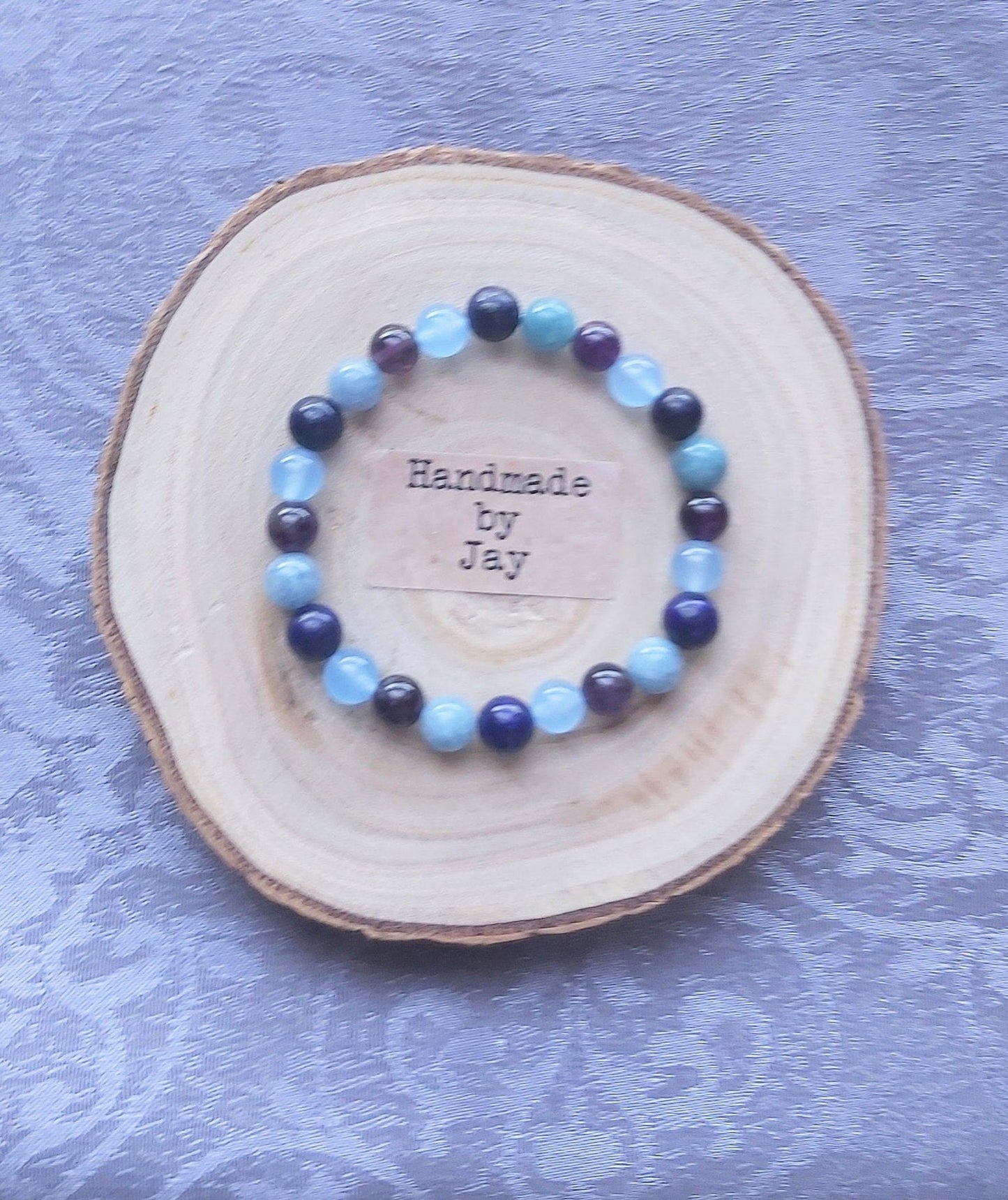 Handmade Lapis Lazuli Amethyst Aquamarine Bracelet: Reiki Healing