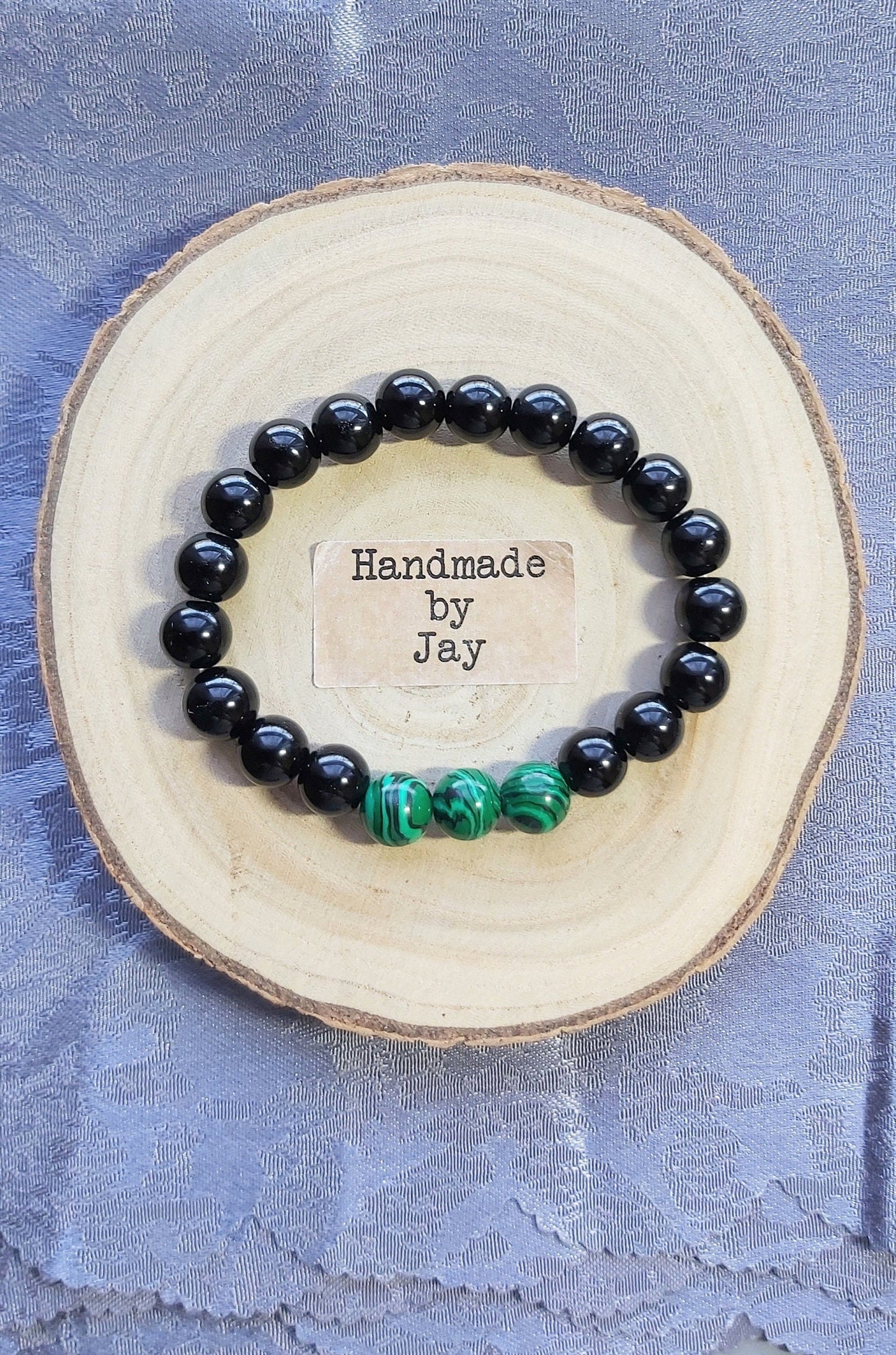 Handmade Malachite & Black Tourmaline Beaded Bracelet: Grounding Crystal Gemstone