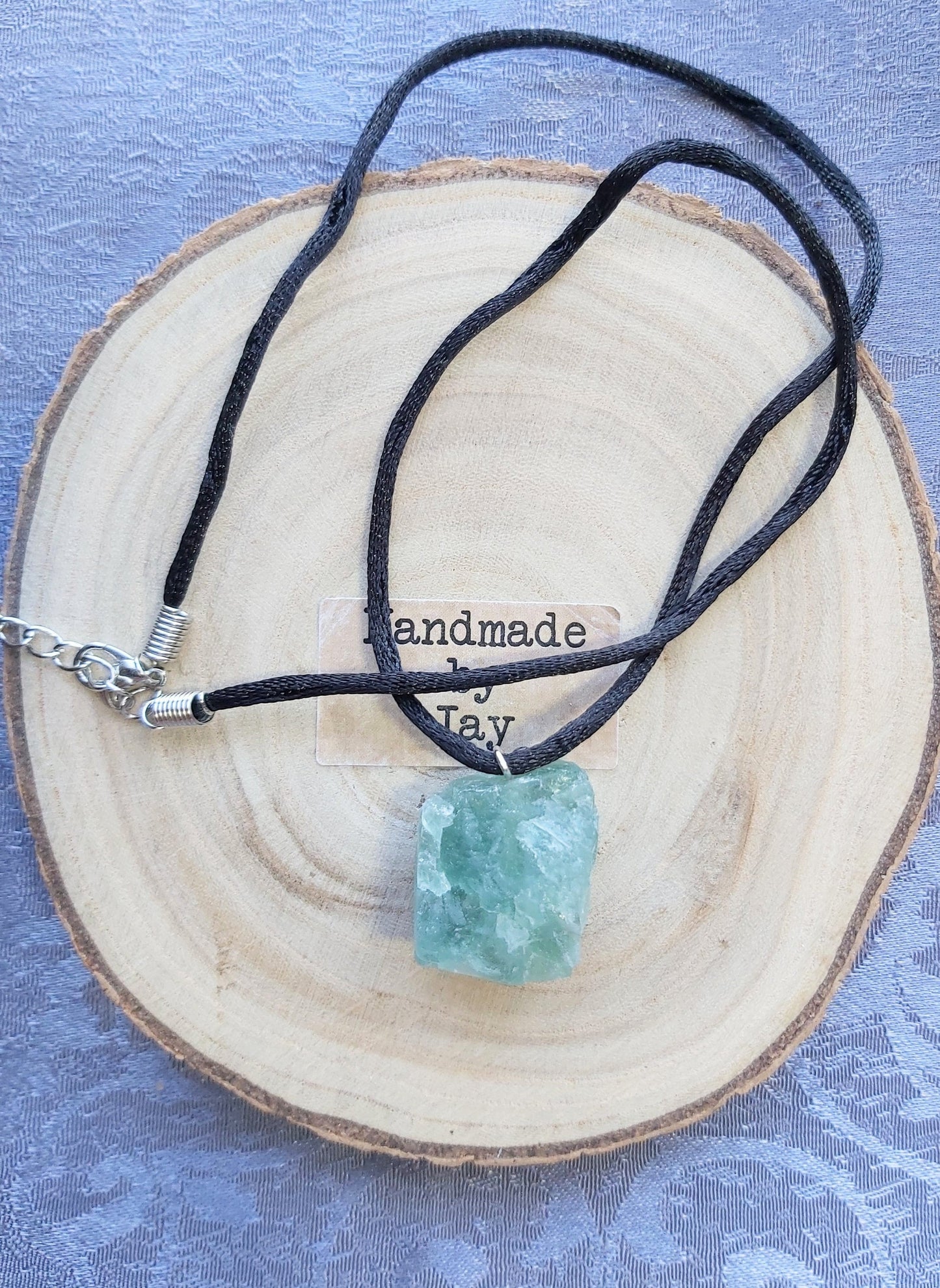Raw Fluorite Crystal Pendant Reiki Gemstone Necklace