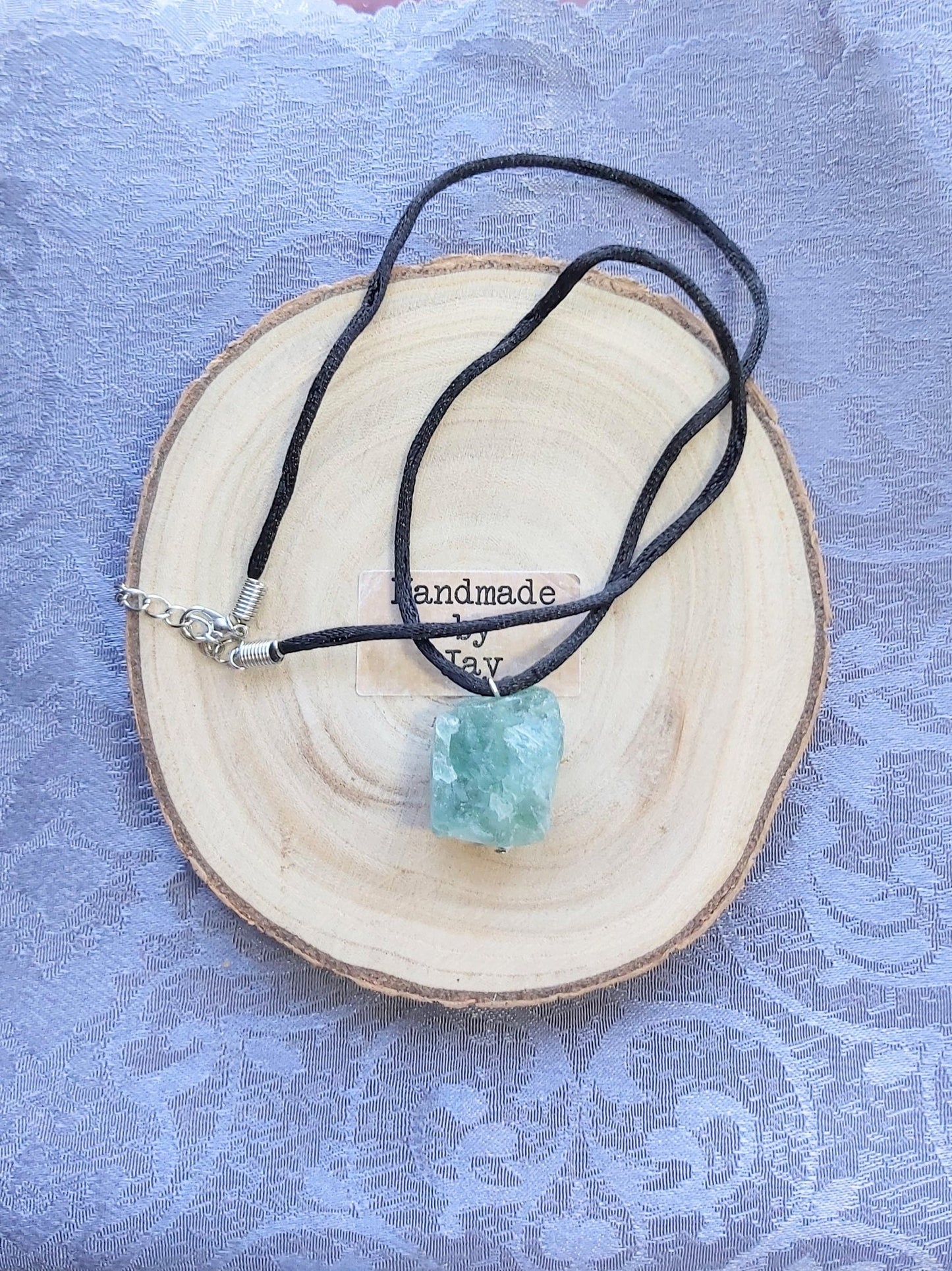 Raw Fluorite Crystal Pendant Reiki Gemstone Necklace