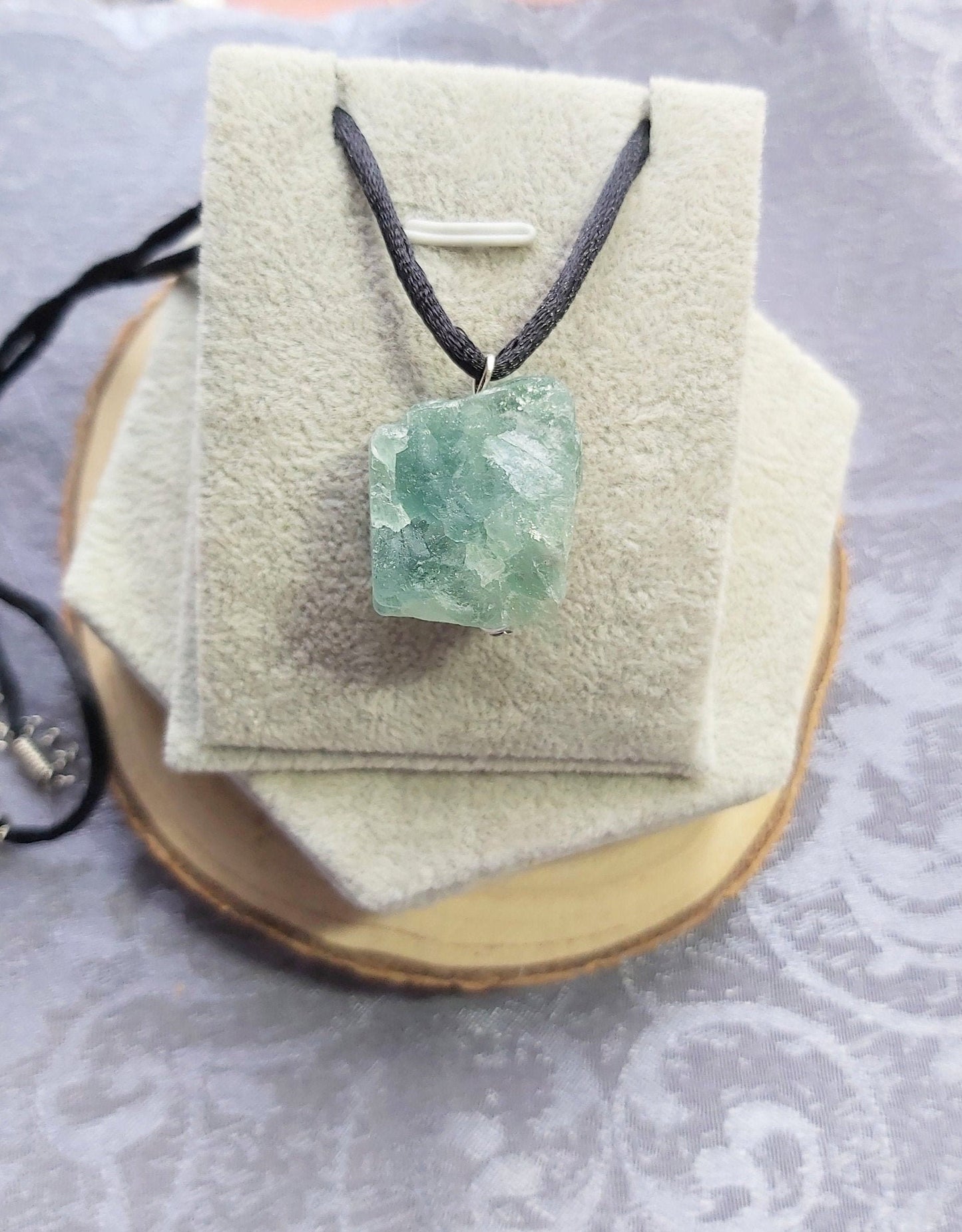 Raw Fluorite Crystal Pendant: Reiki Healing Gemstone Necklace Pendant