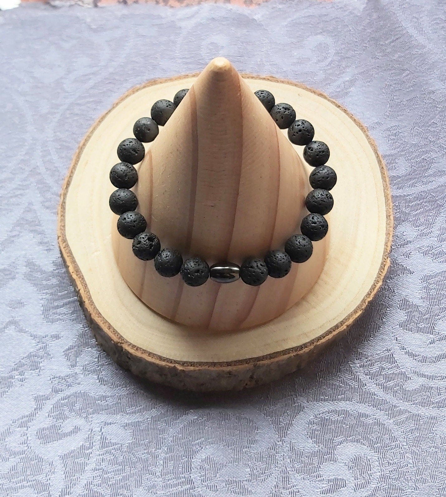 Handmade Lava Rock & Magnetic Hematite Healing Bracelet