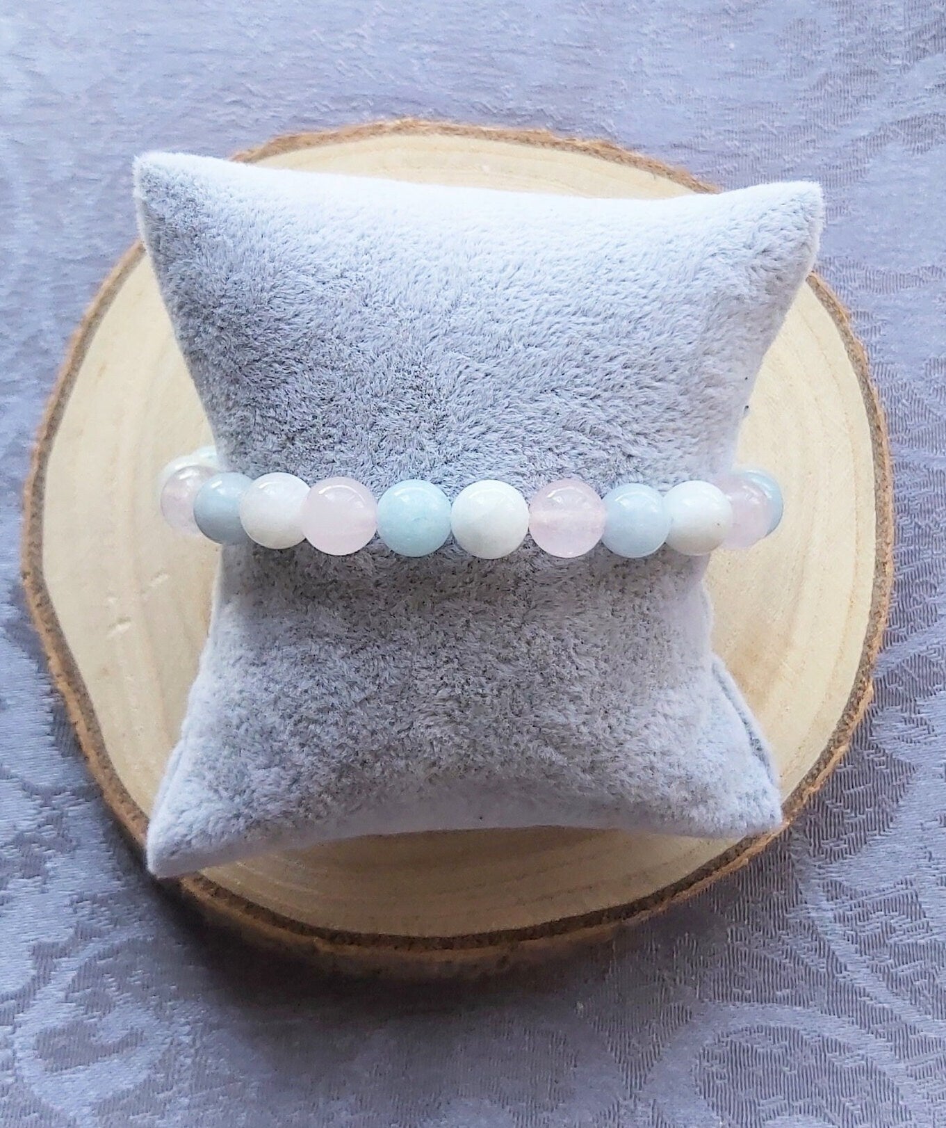 Exquisite Moonstone, Rose Quartz & Aquamarine Crystal Gemstone Beaded Bracelet: