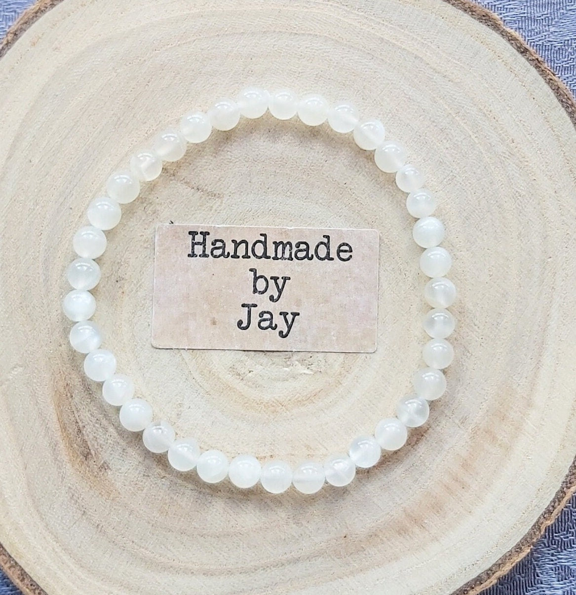 Handmade Moonstone Beaded Bracelet: 6mm Crystal Healing Gemstone