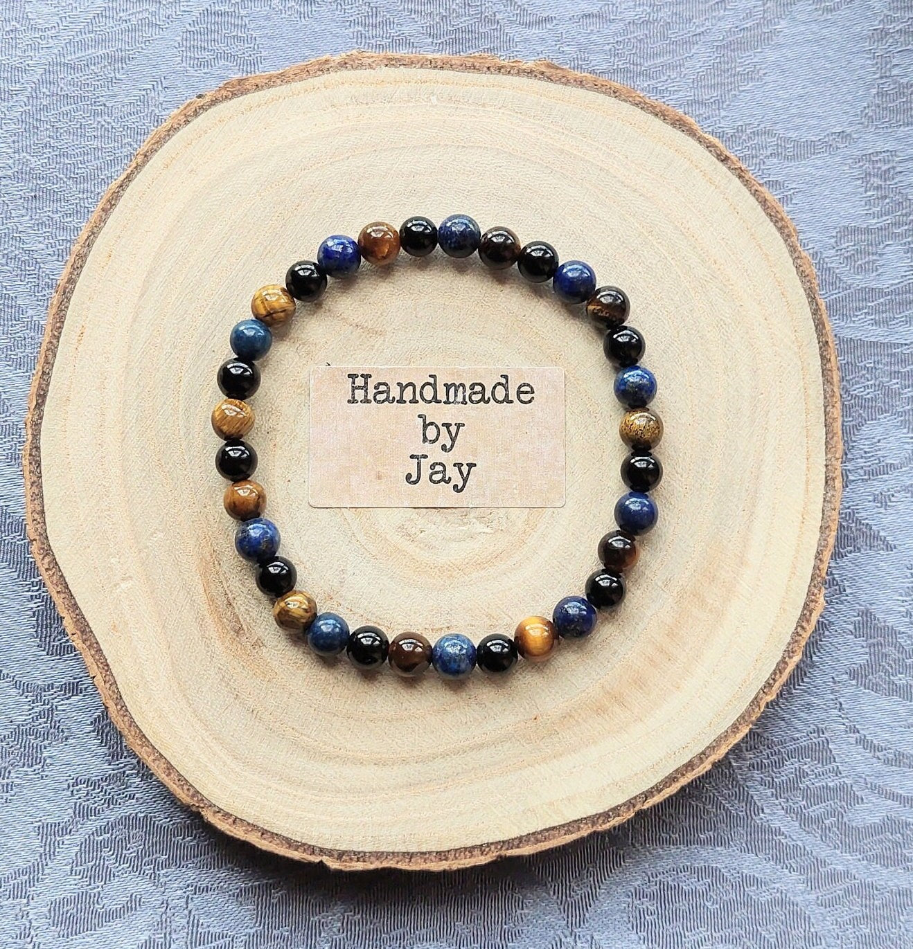 Lapis Lazuli, Tigers Eye & Black Obsidian Crystal Gemstone Beaded Chakra Bracelet